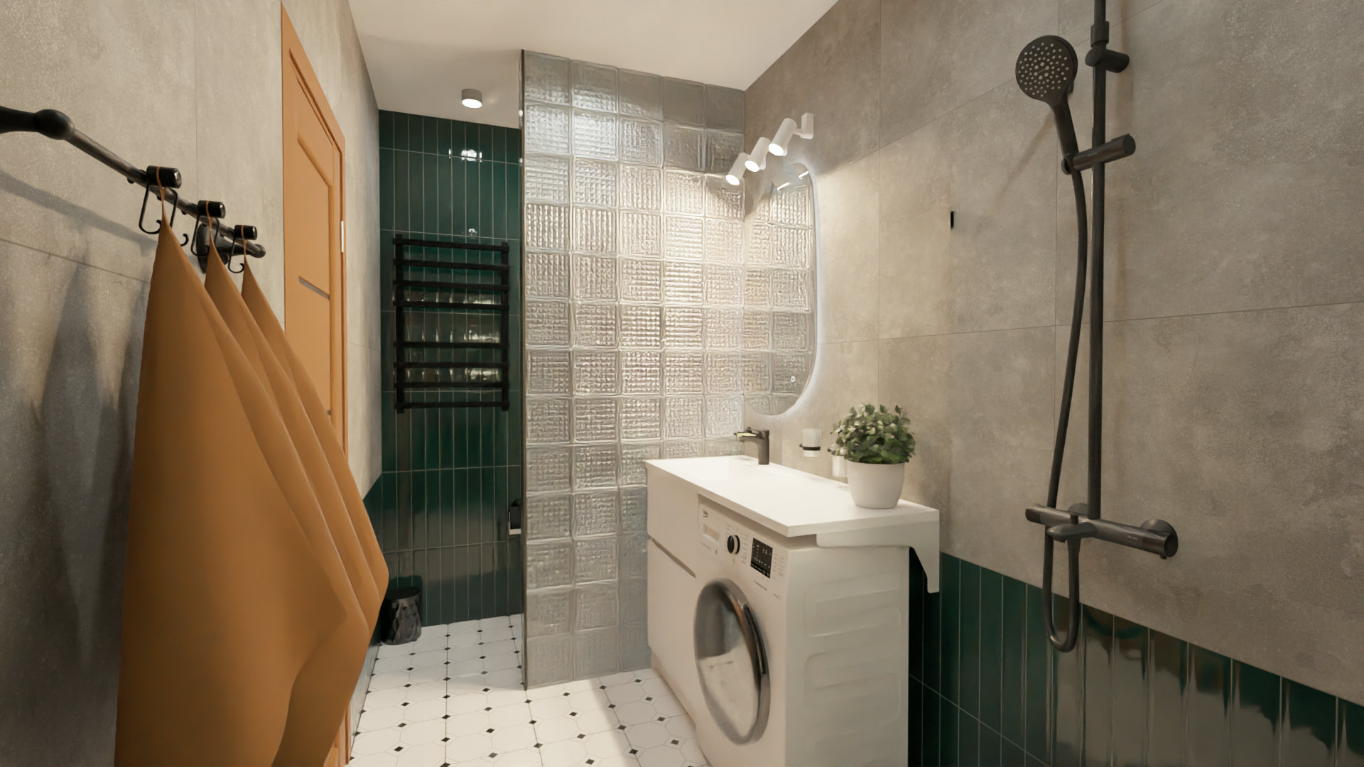 Ванная в современном стиле с яркими акцентами 1