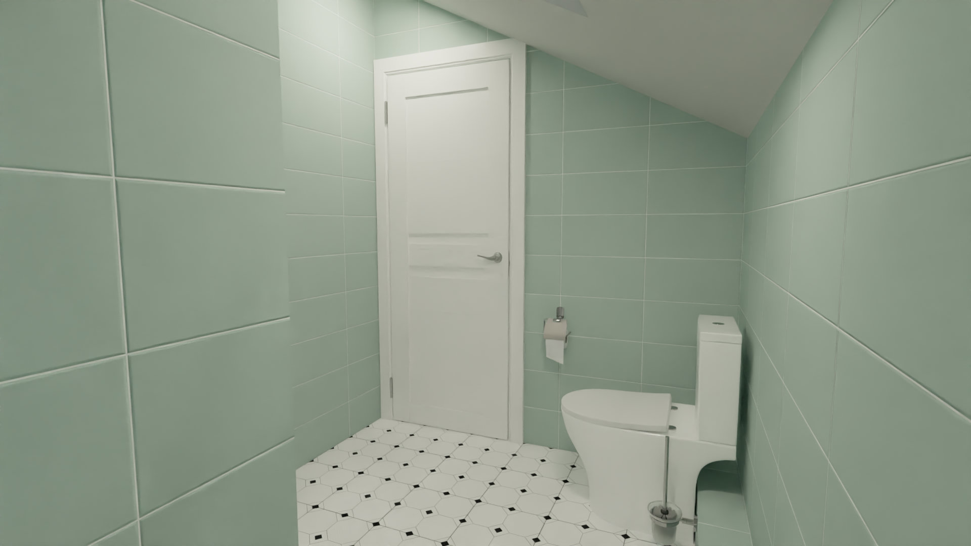 Ванная комната в мансардном помещении в мятных тонах 3