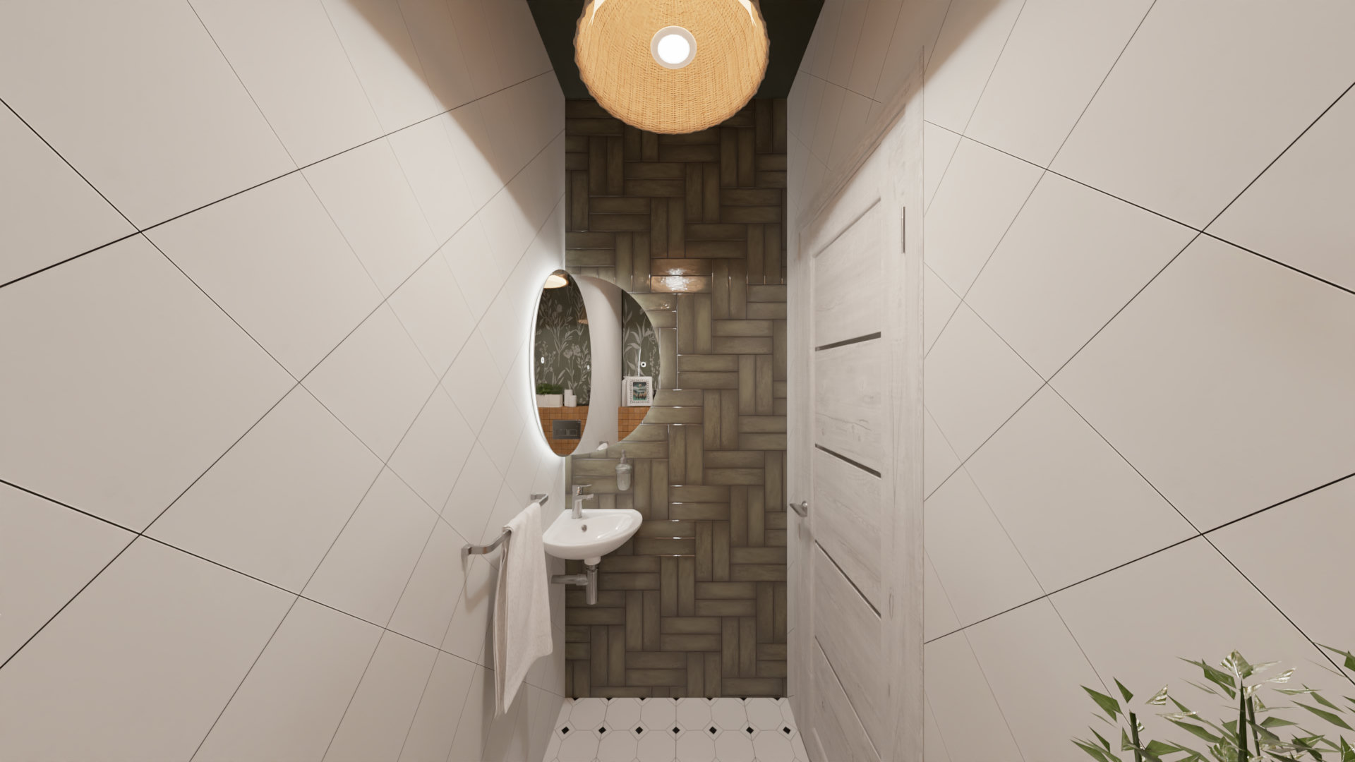 Небольшой санузел в стиле прованс с зелеными акцентами 1