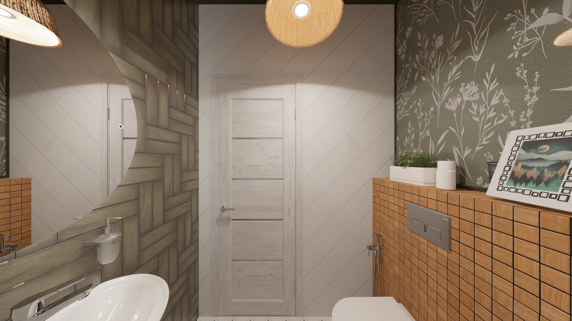 Небольшой санузел в стиле прованс с зелеными акцентами 2