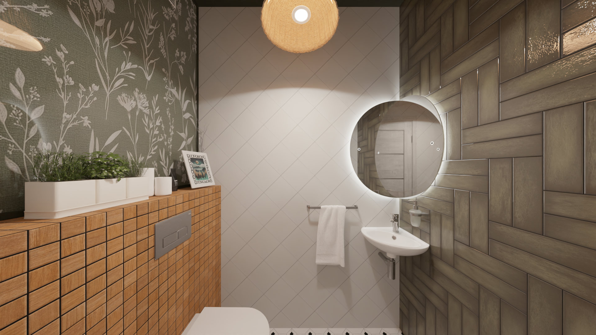 Небольшой санузел в стиле прованс с зелеными акцентами 3