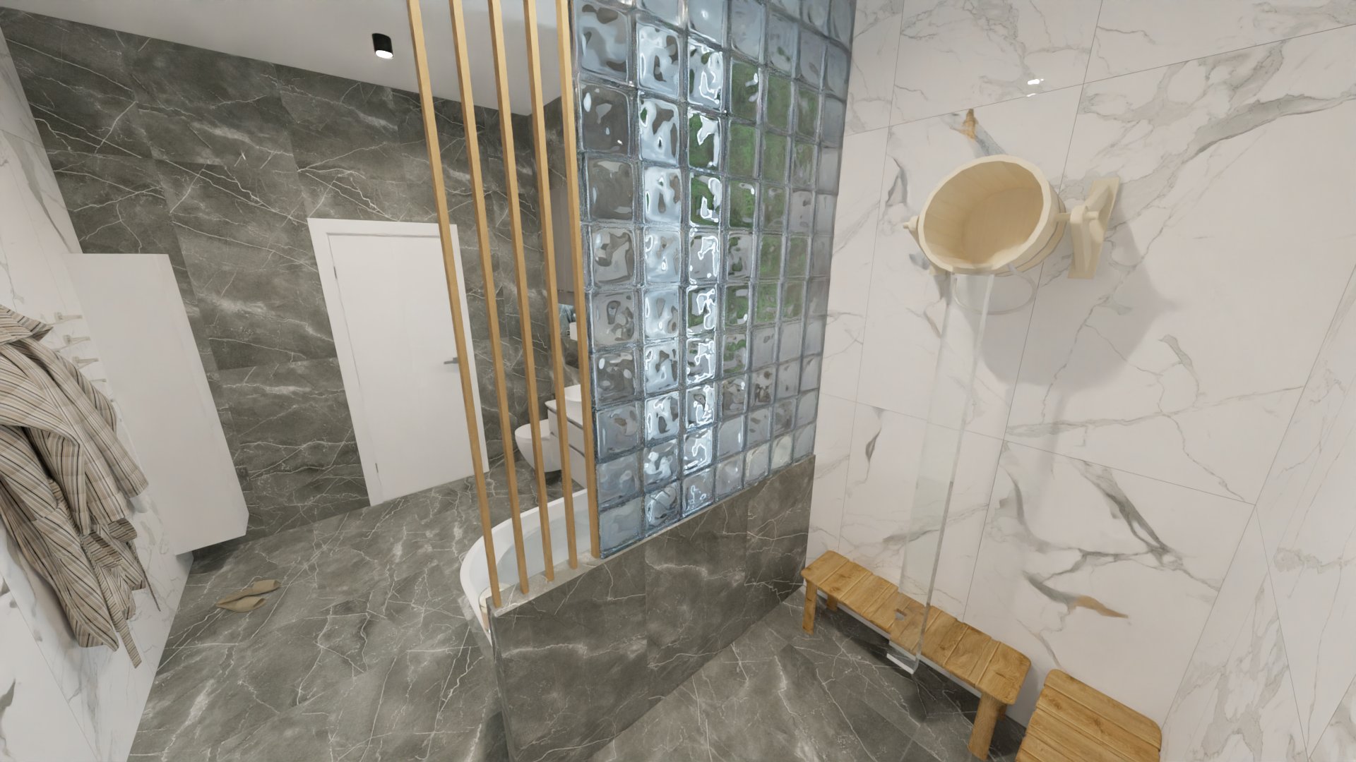 Мраморный санузел с отдельностоящей ванной 3 Мраморный санузел с отдельностоящей ванной 3