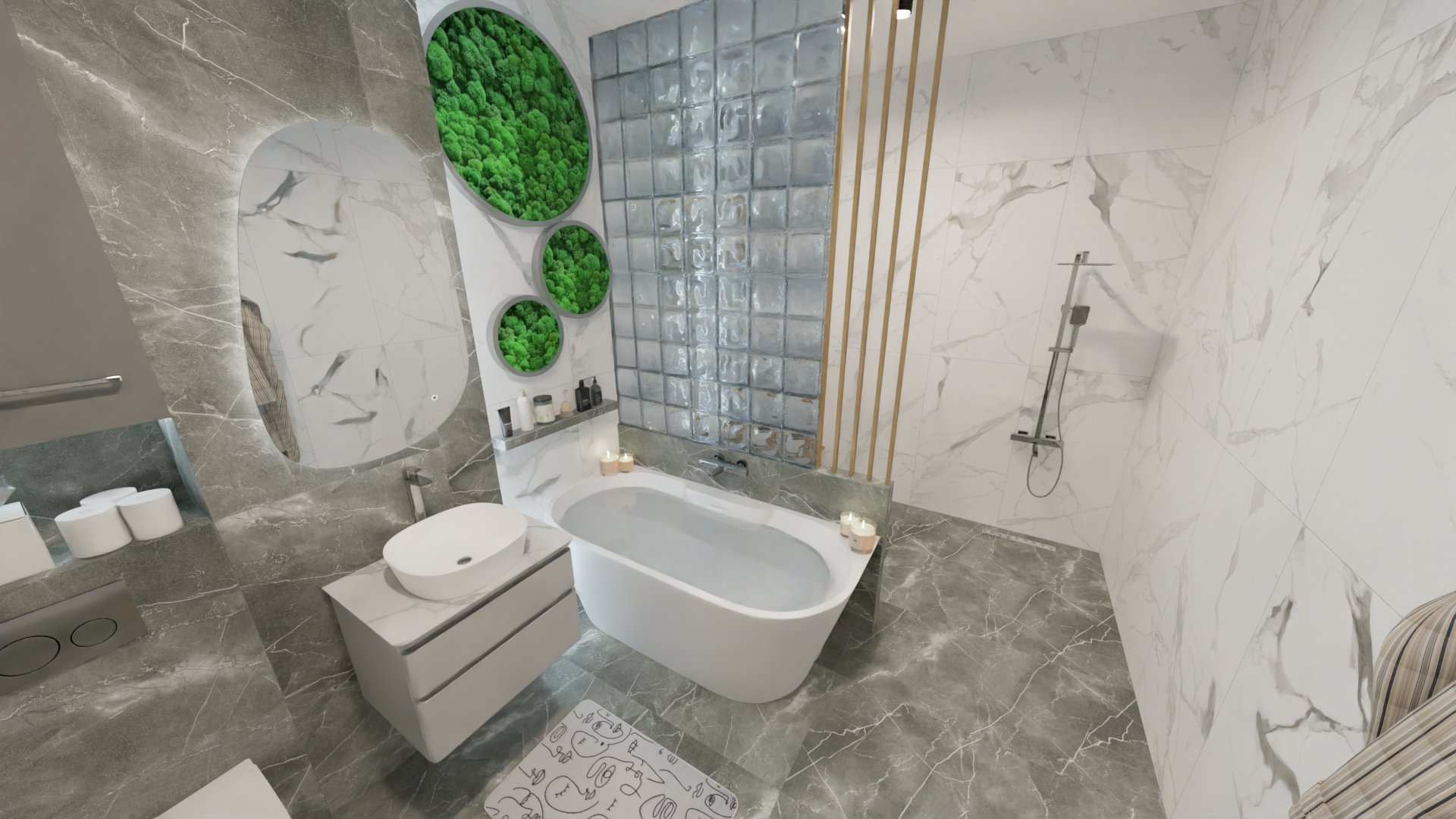 Мраморный санузел с отдельностоящей ванной Мраморный санузел с отдельностоящей ванной