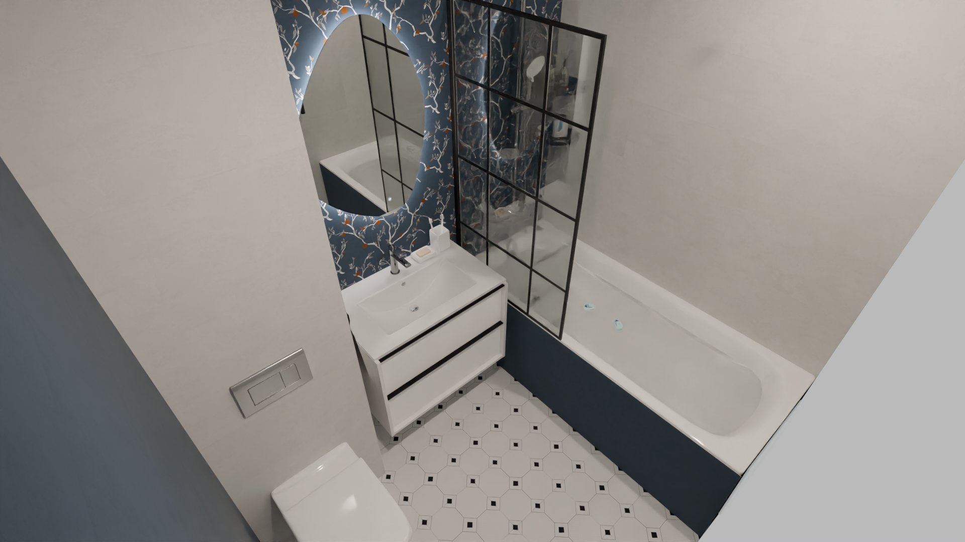 Современная ванная комната в морских оттенках 1 Современная ванная комната в морских оттенках 1