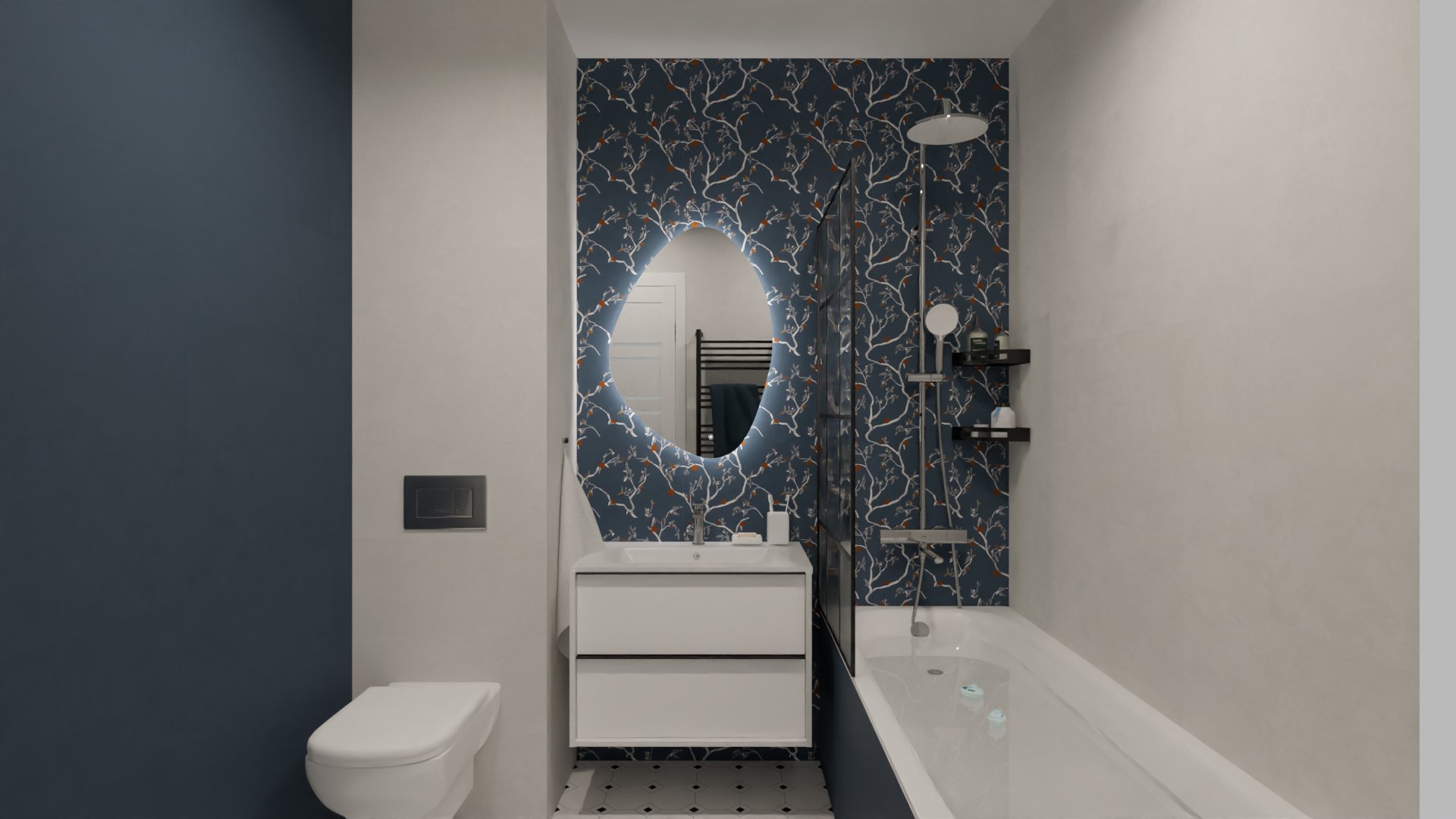 Современная ванная комната в морских оттенках Современная ванная комната в морских оттенках