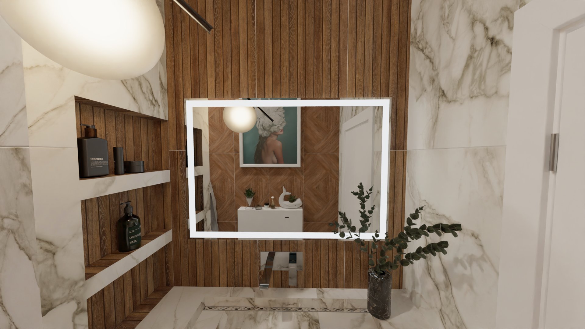 Мягкий лофт с деревянной рейкой 5