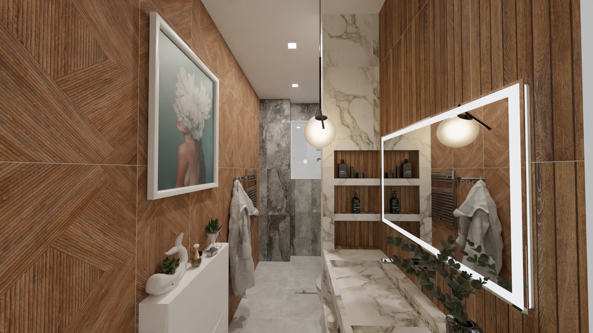 Мягкий лофт с деревянной рейкой 6