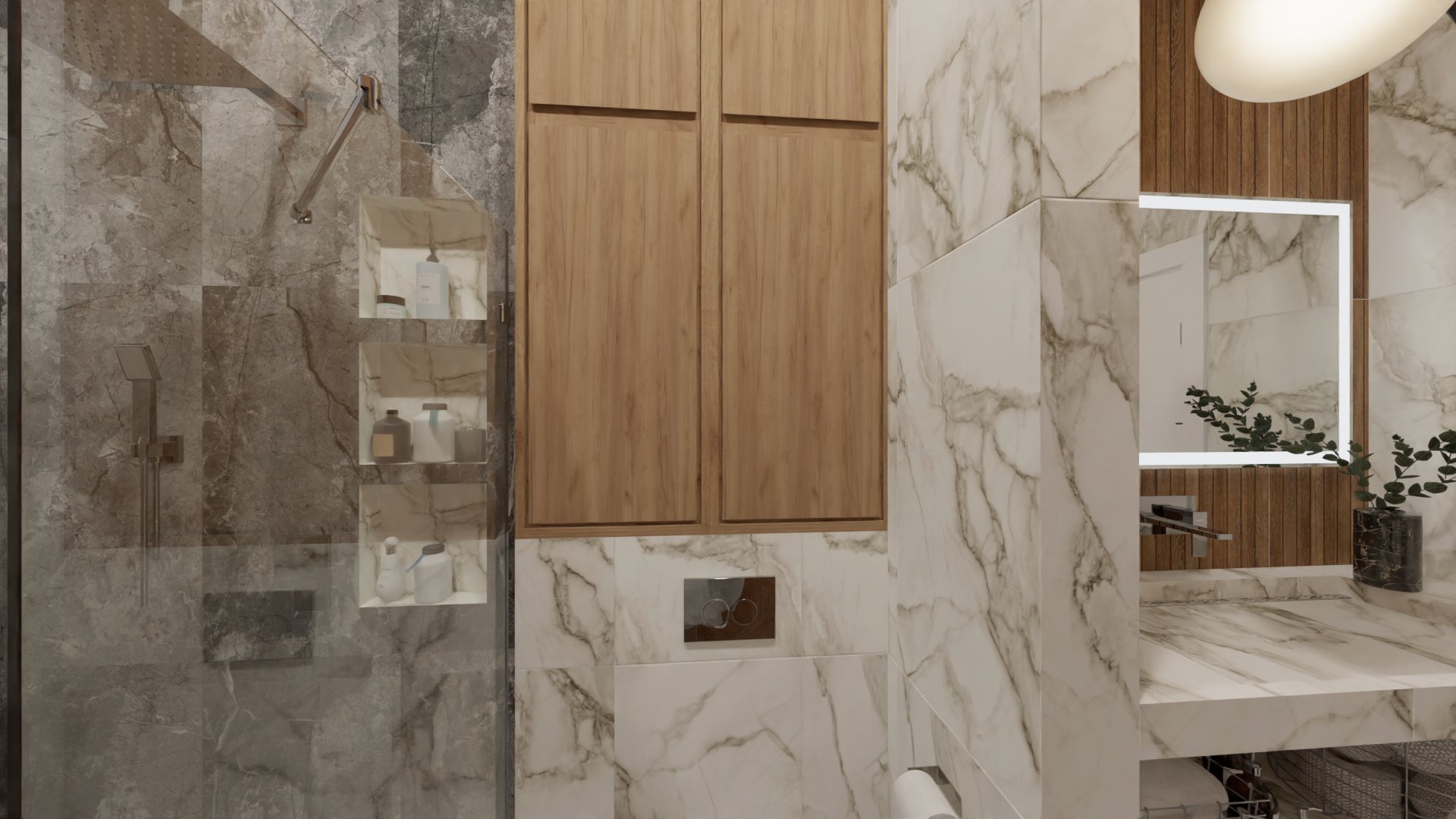 Мягкий лофт с деревянной рейкой 1