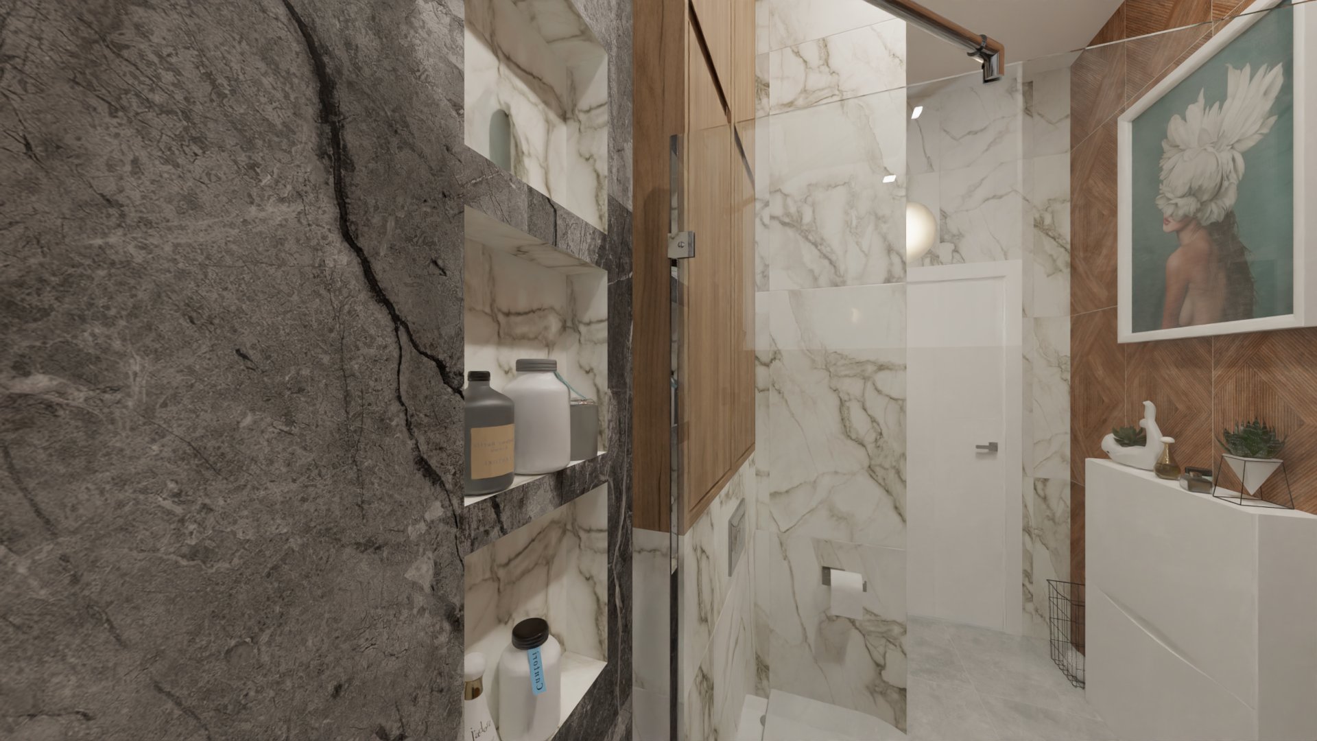 Мягкий лофт с деревянной рейкой 2