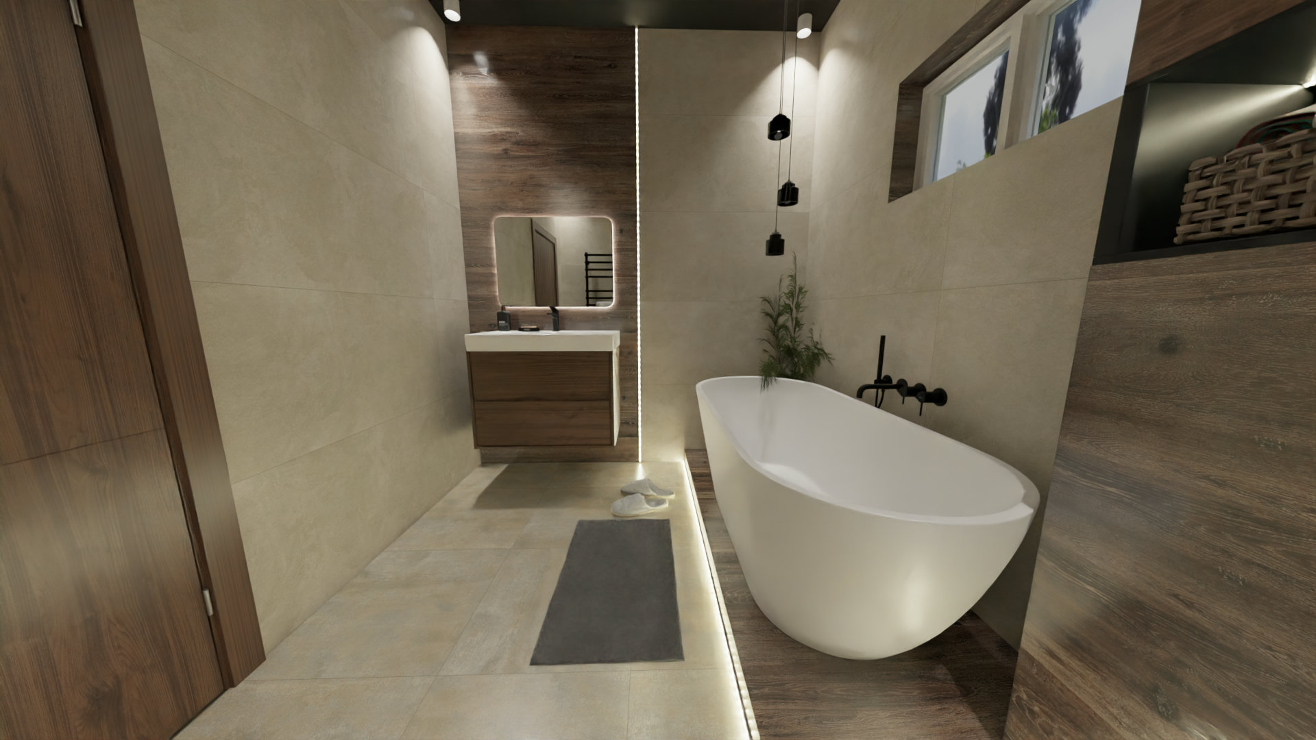 Просторная ванная в японском стиле 2