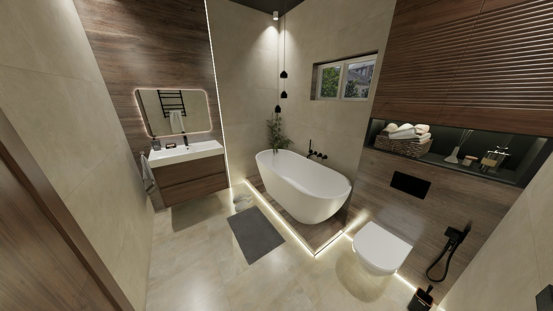 Просторная ванная в японском стиле 3