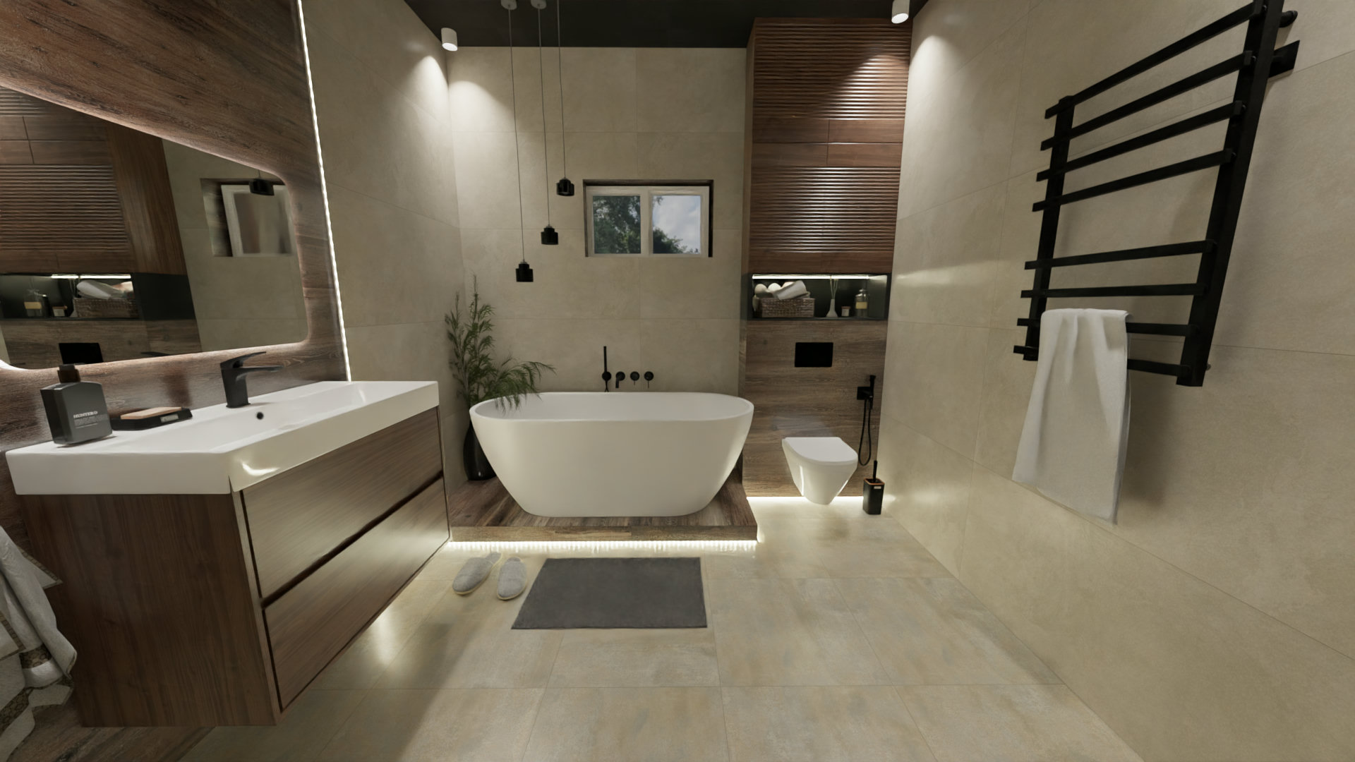 Просторная ванная в японском стиле