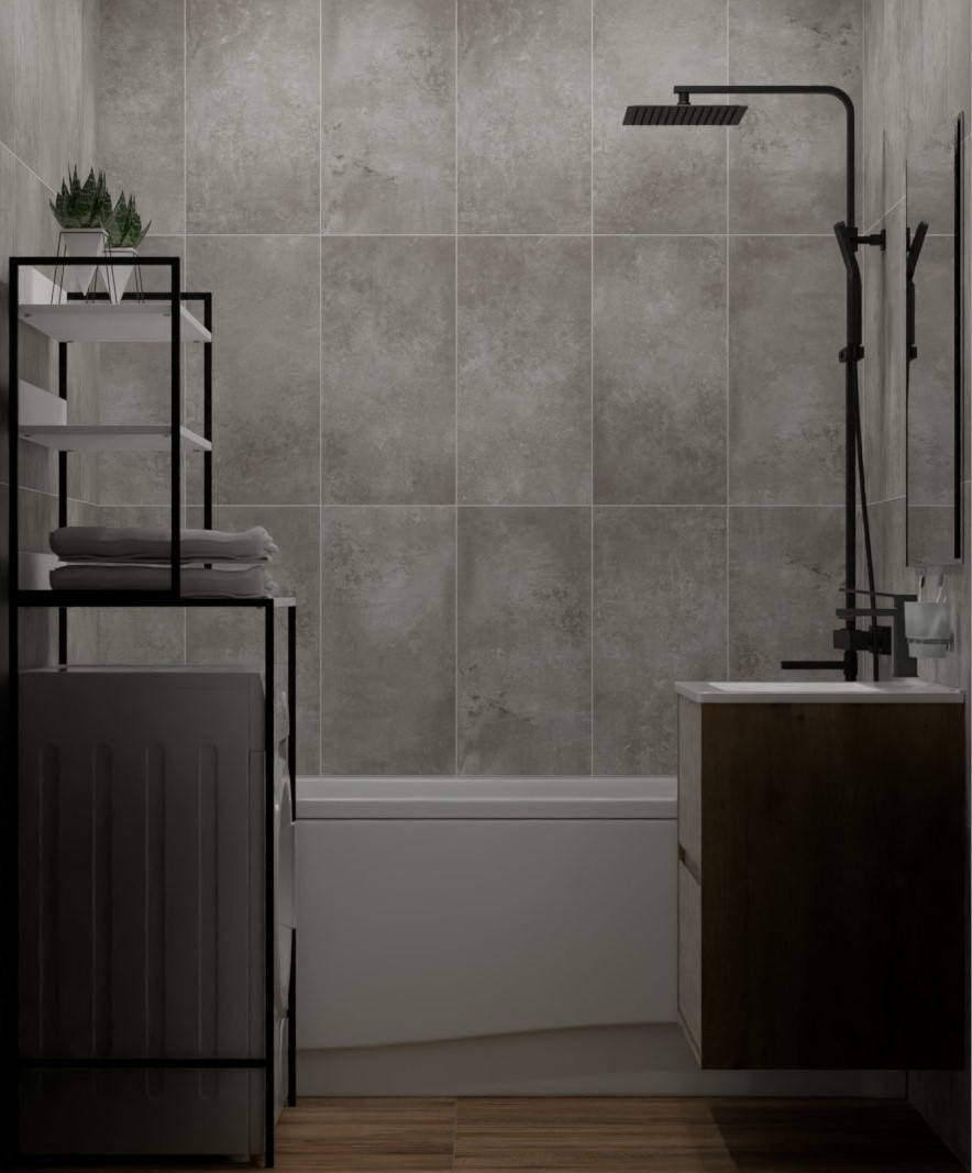 Маленькая ванная комната в серых тонах 1