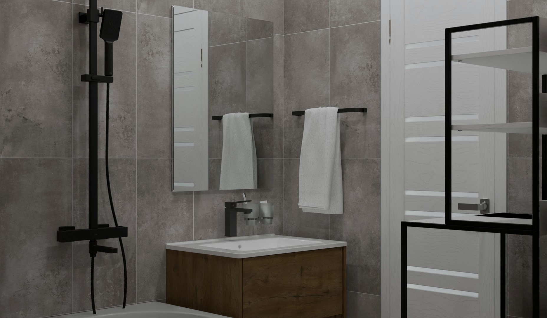 Маленькая ванная комната в серых тонах