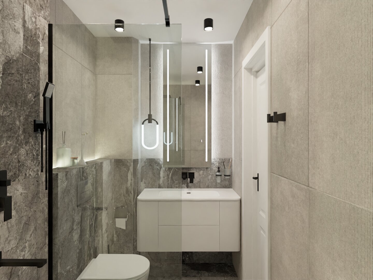 Компактный совмещенный санузел в стиле лофт