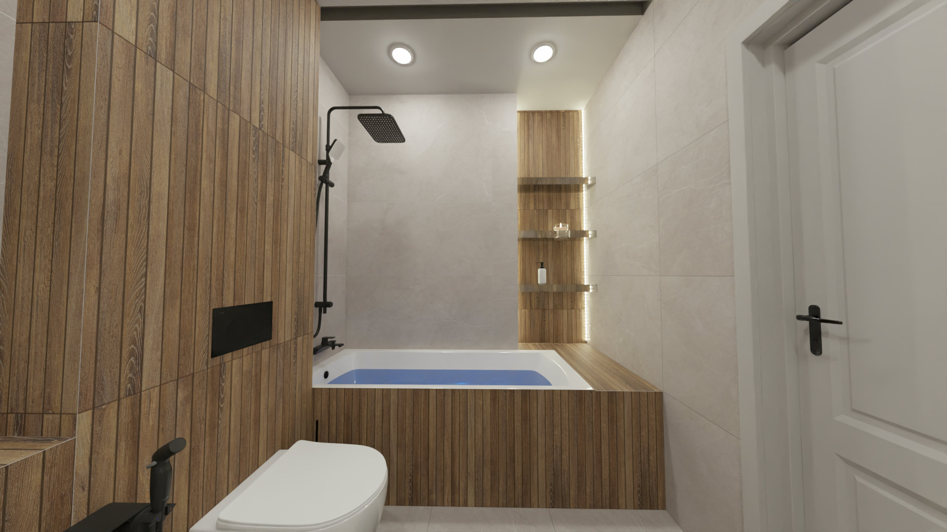 Совмещенный санузел с отделкой под дерево 1