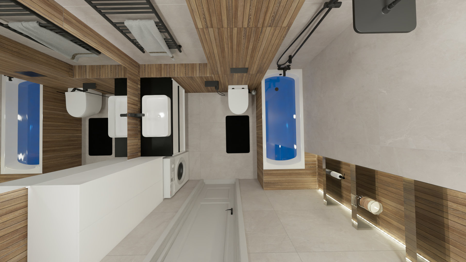 Совмещенный санузел с отделкой под дерево 2