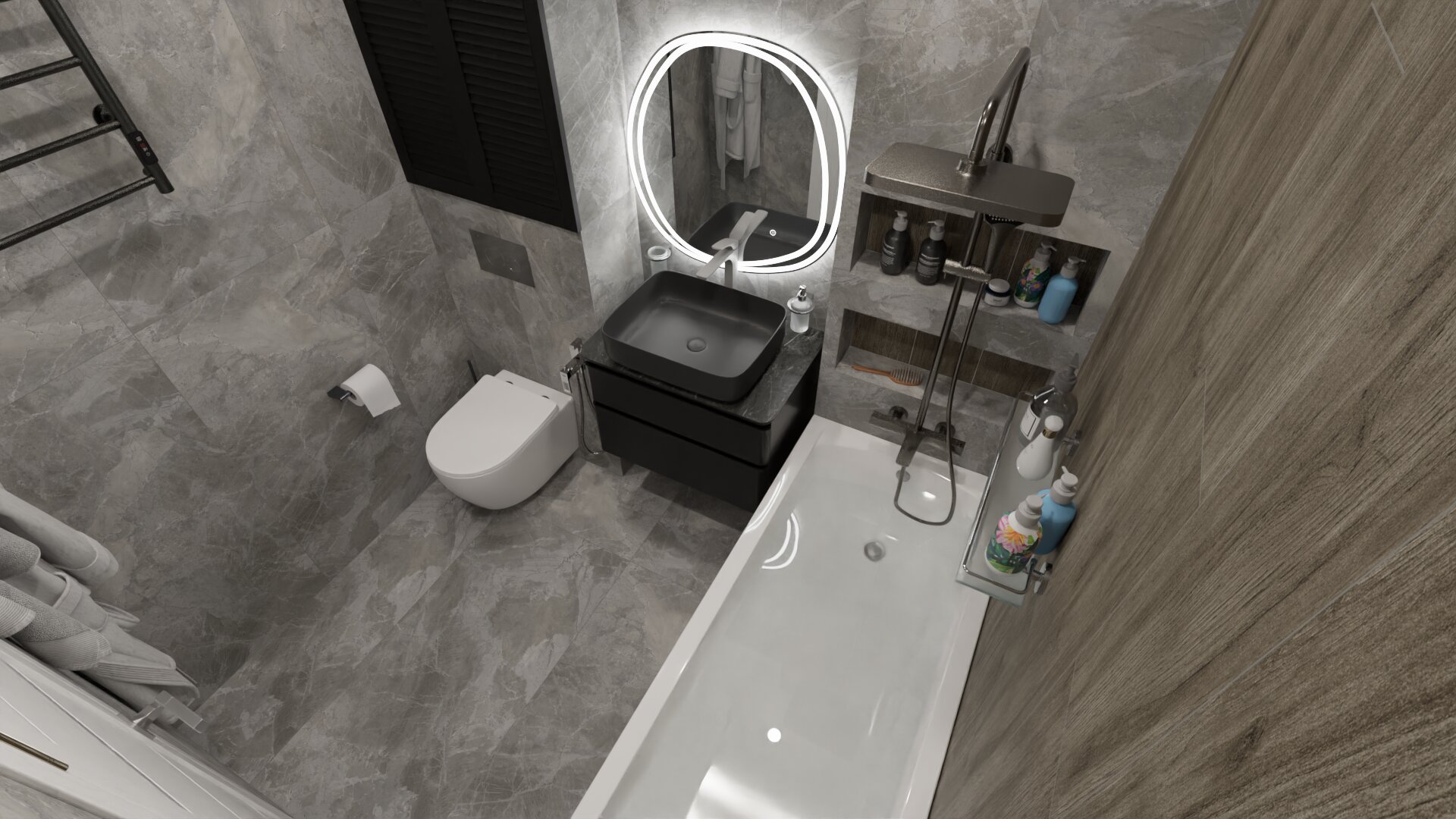 Строгий дизайн ванной в серых тонах 2