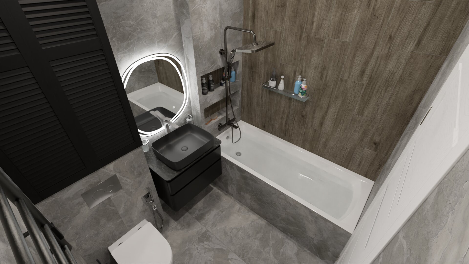 Строгий дизайн ванной в серых тонах 3