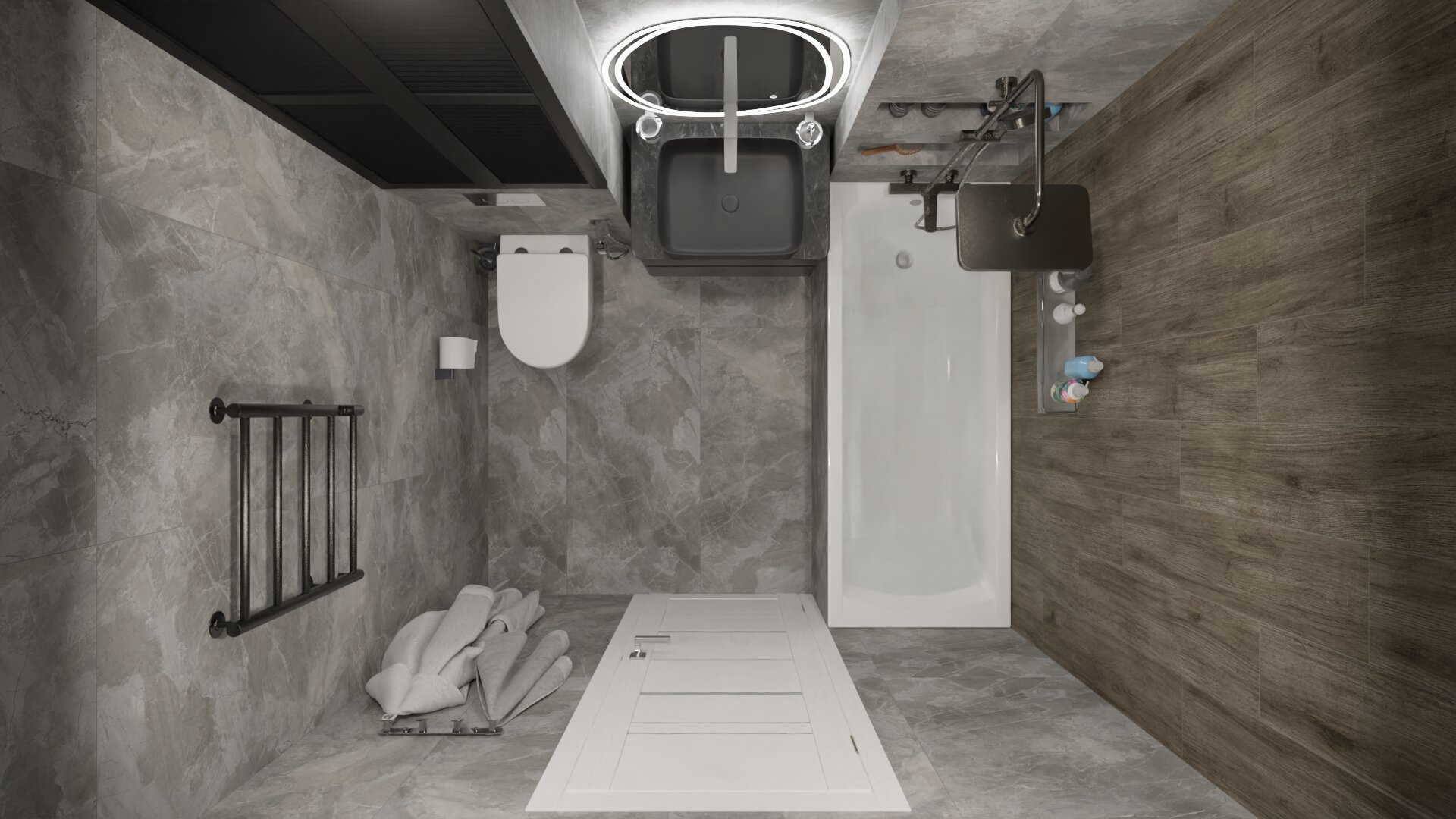 Строгий дизайн ванной в серых тонах 1