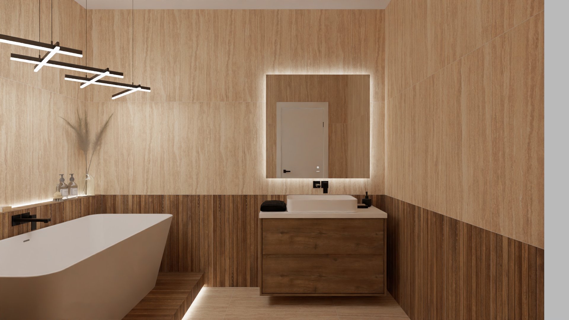 Небольшоя ванная комната в минималистском дизайне