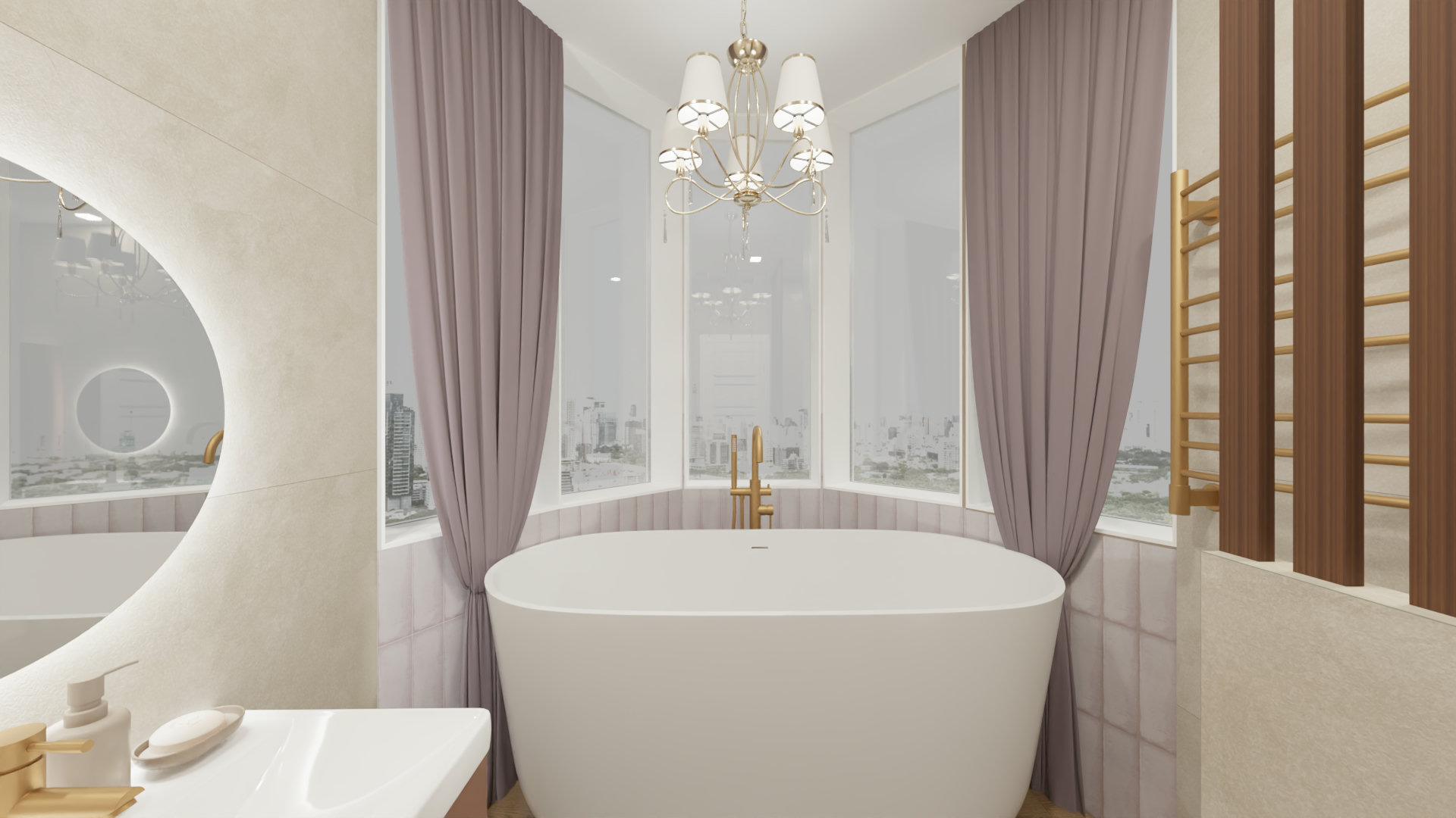 Современная ванная с панорамным окном