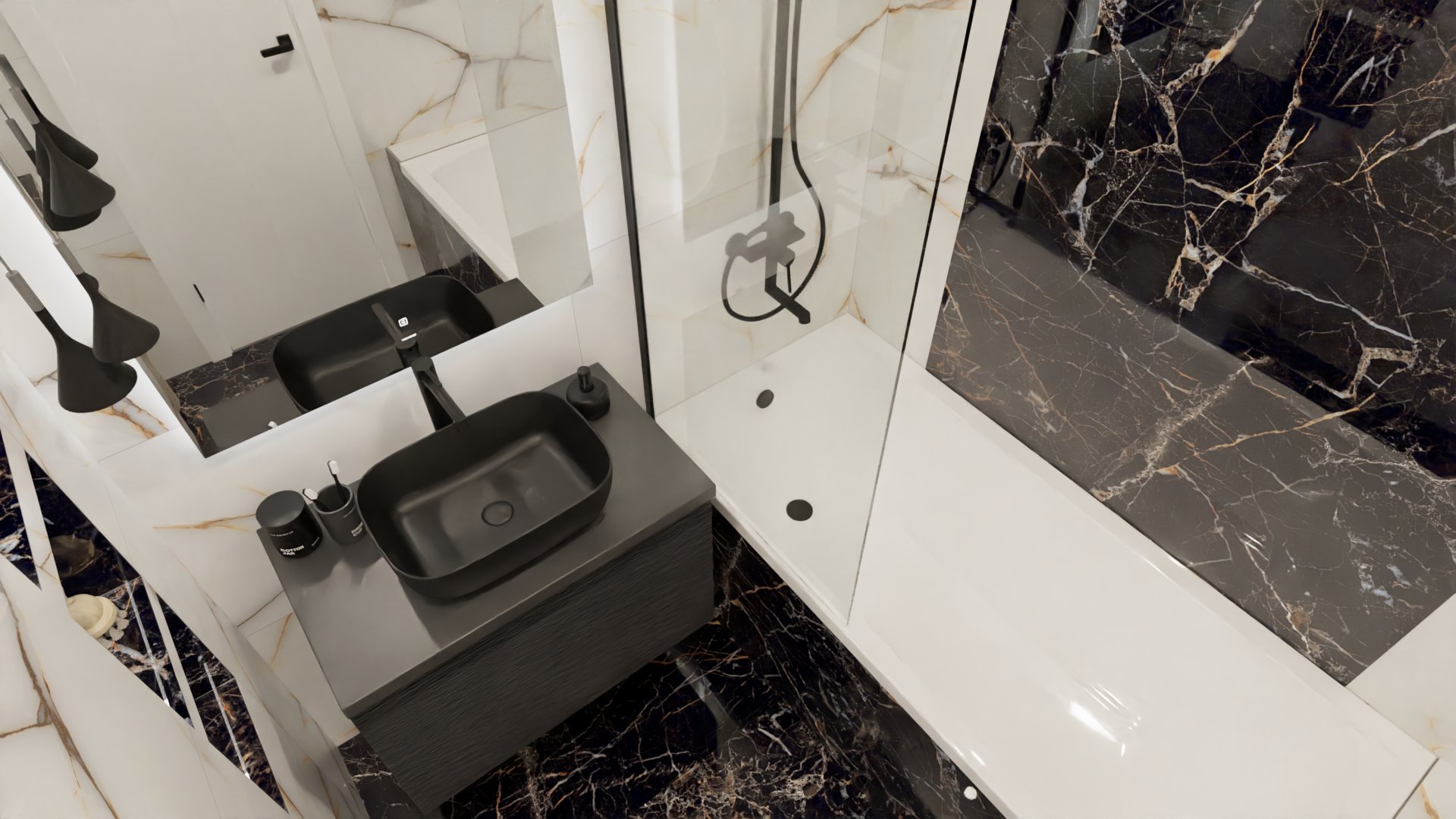 Стильная ванная в черном мраморе 2