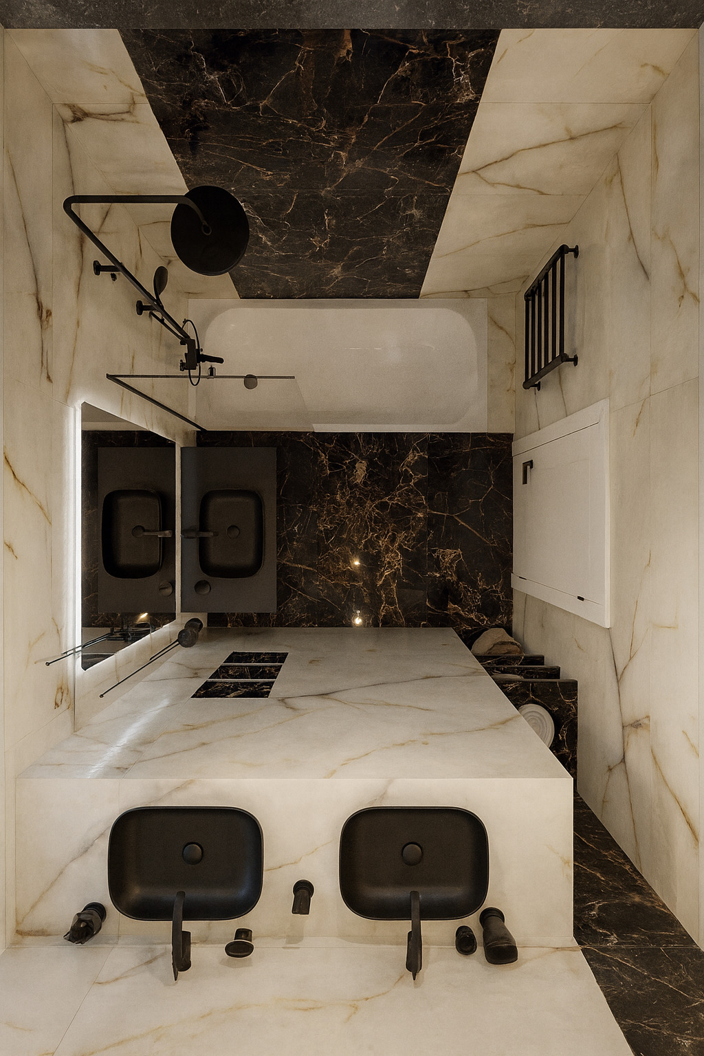 Стильная ванная в черном мраморе 4