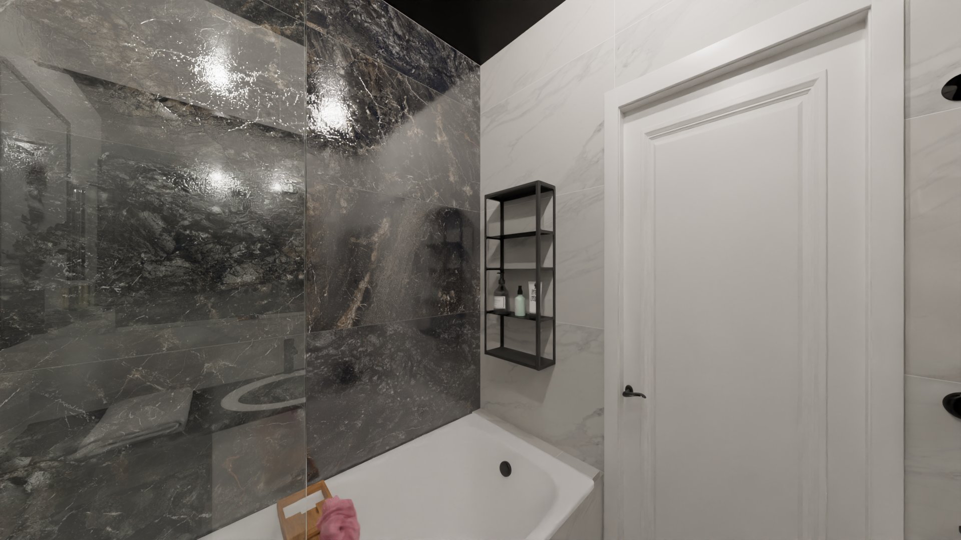 Классический дизайн ванной в белом мраморе 1