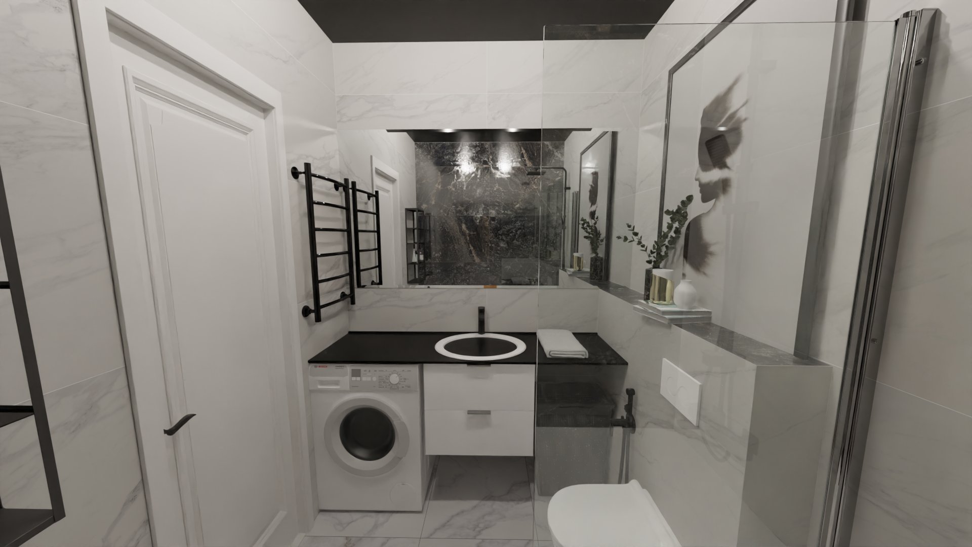 Классический дизайн ванной в белом мраморе 2