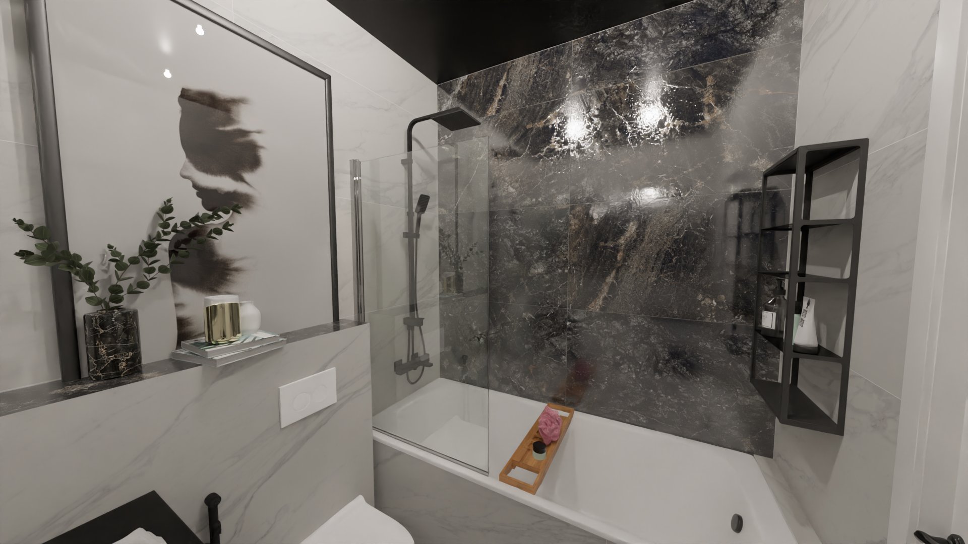 Классический дизайн ванной в белом мраморе 3