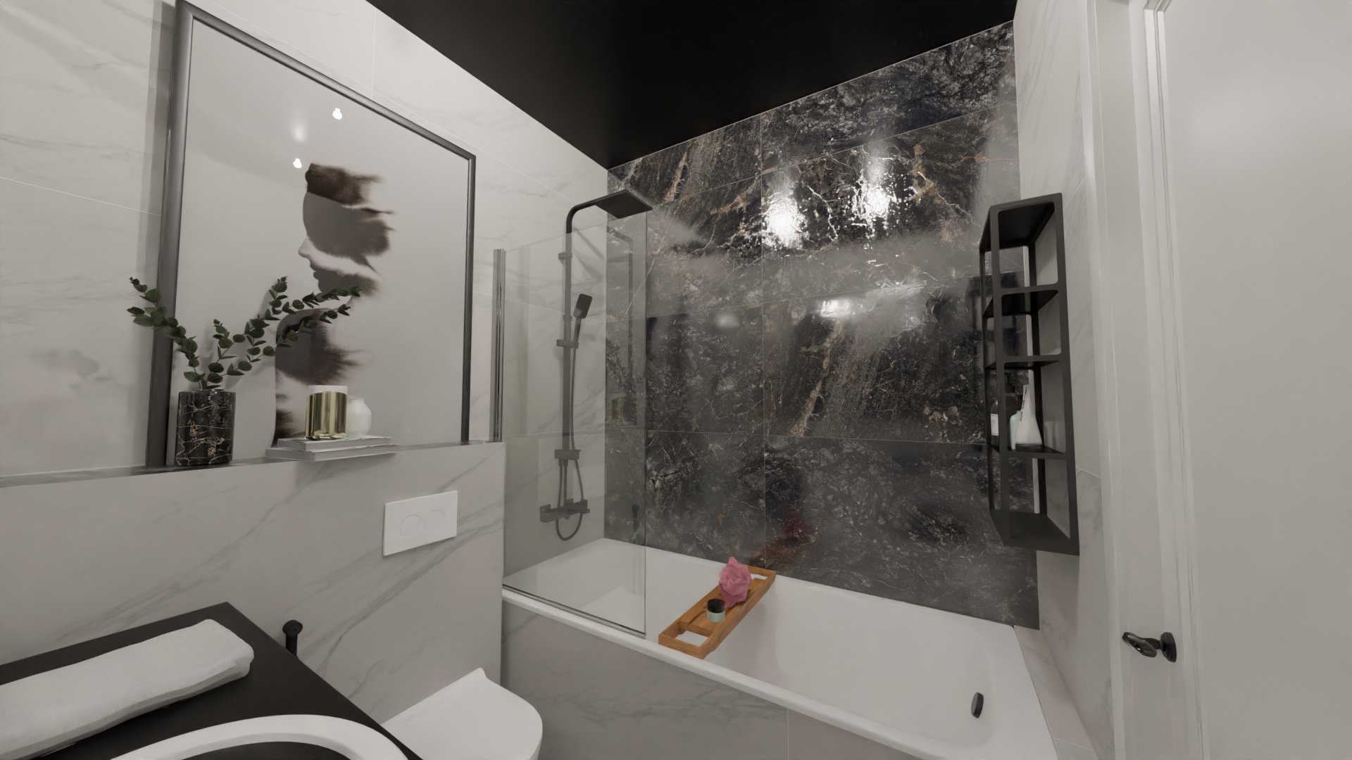 Классический дизайн ванной в белом мраморе