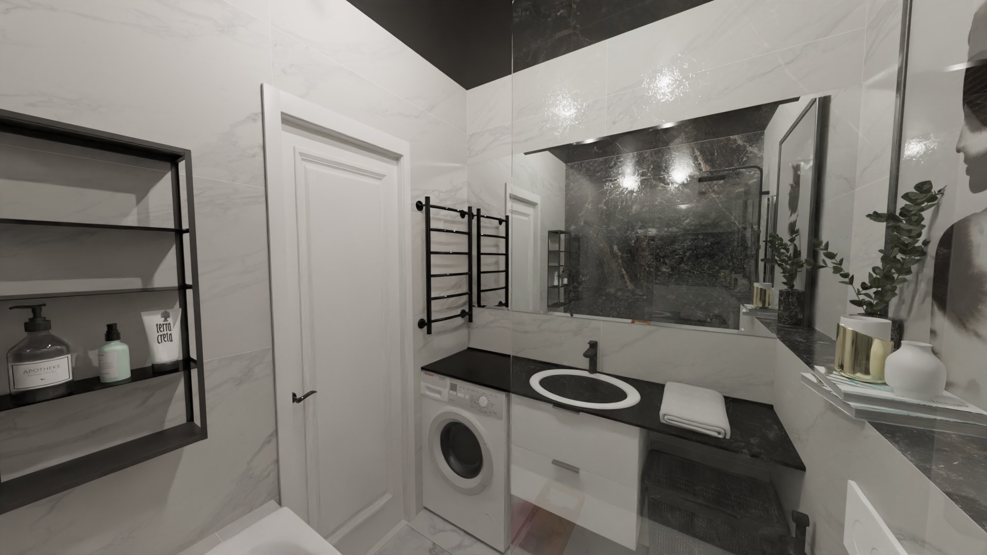 Классический дизайн ванной в белом мраморе 4