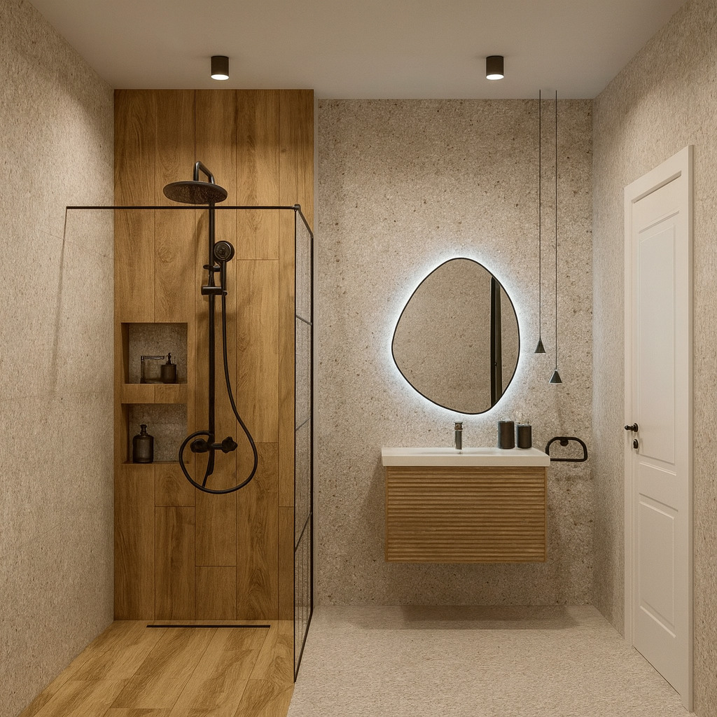 Минималистичный дизайн ванной в природных оттенках Минималистичный дизайн ванной в природных оттенках
