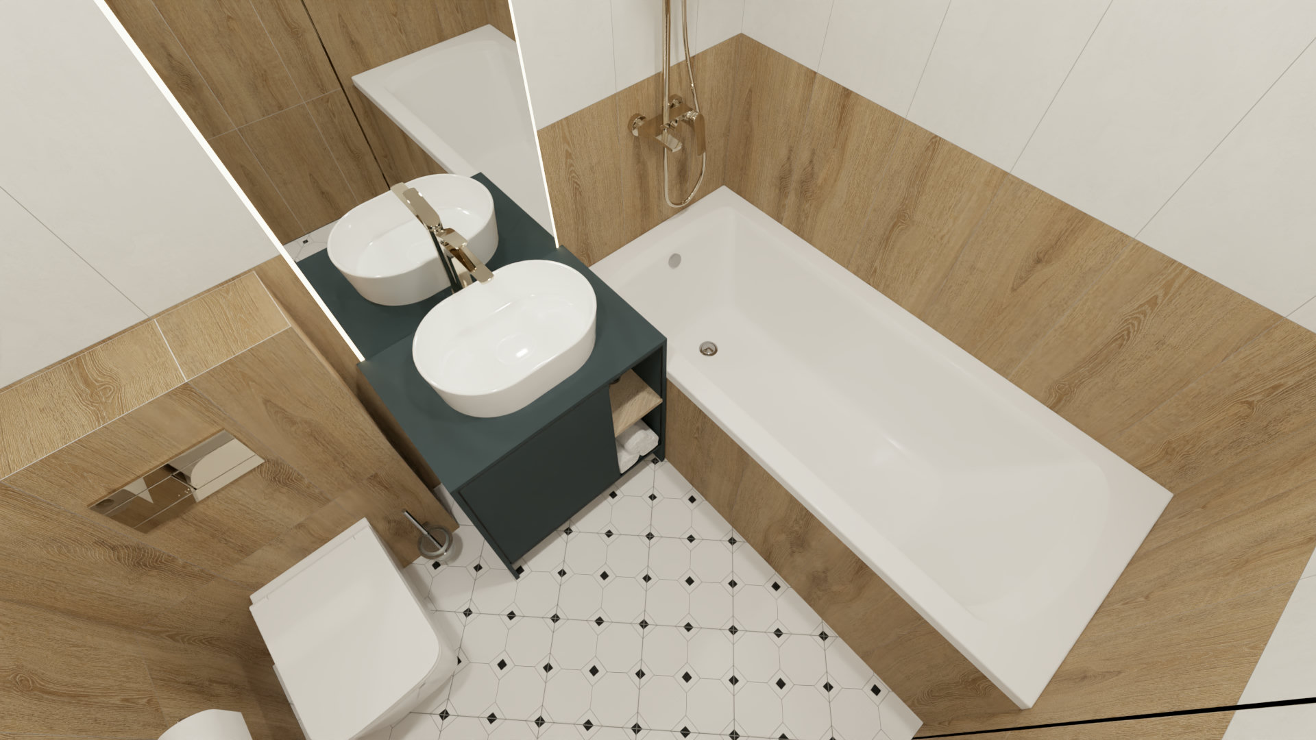 Ванная комната в стиле минимализм с коричневыми акцентами 1