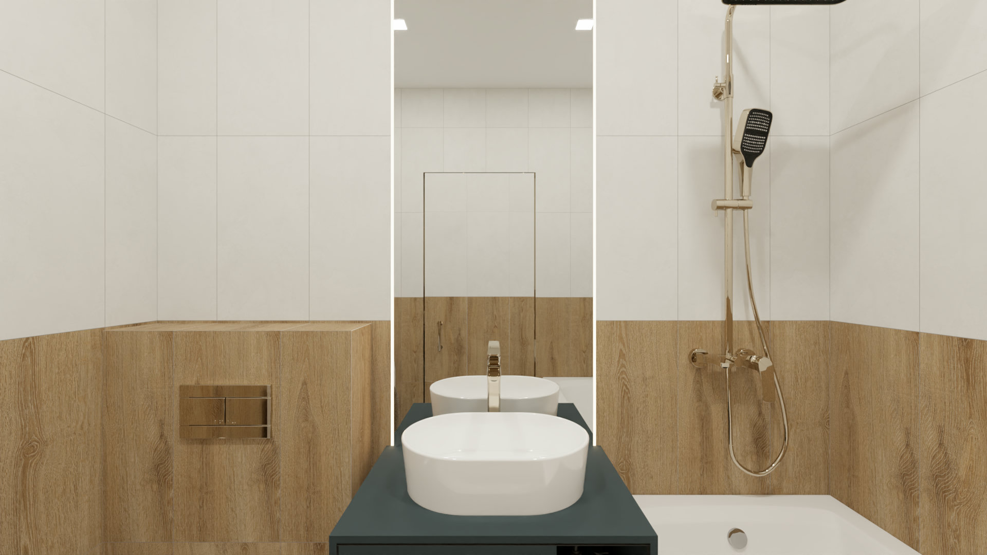 Ванная комната в стиле минимализм с коричневыми акцентами