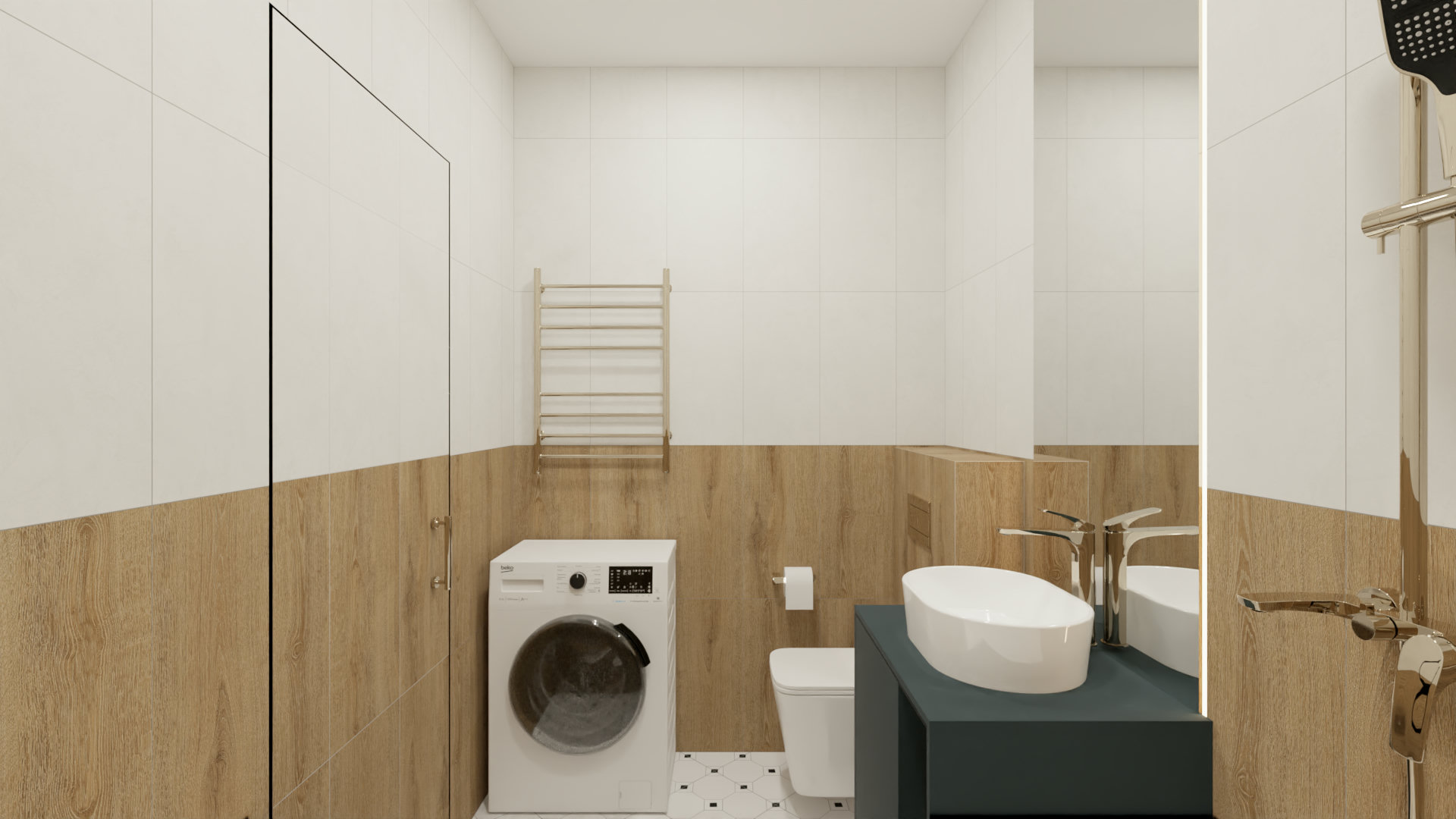 Ванная комната в стиле минимализм с коричневыми акцентами 3