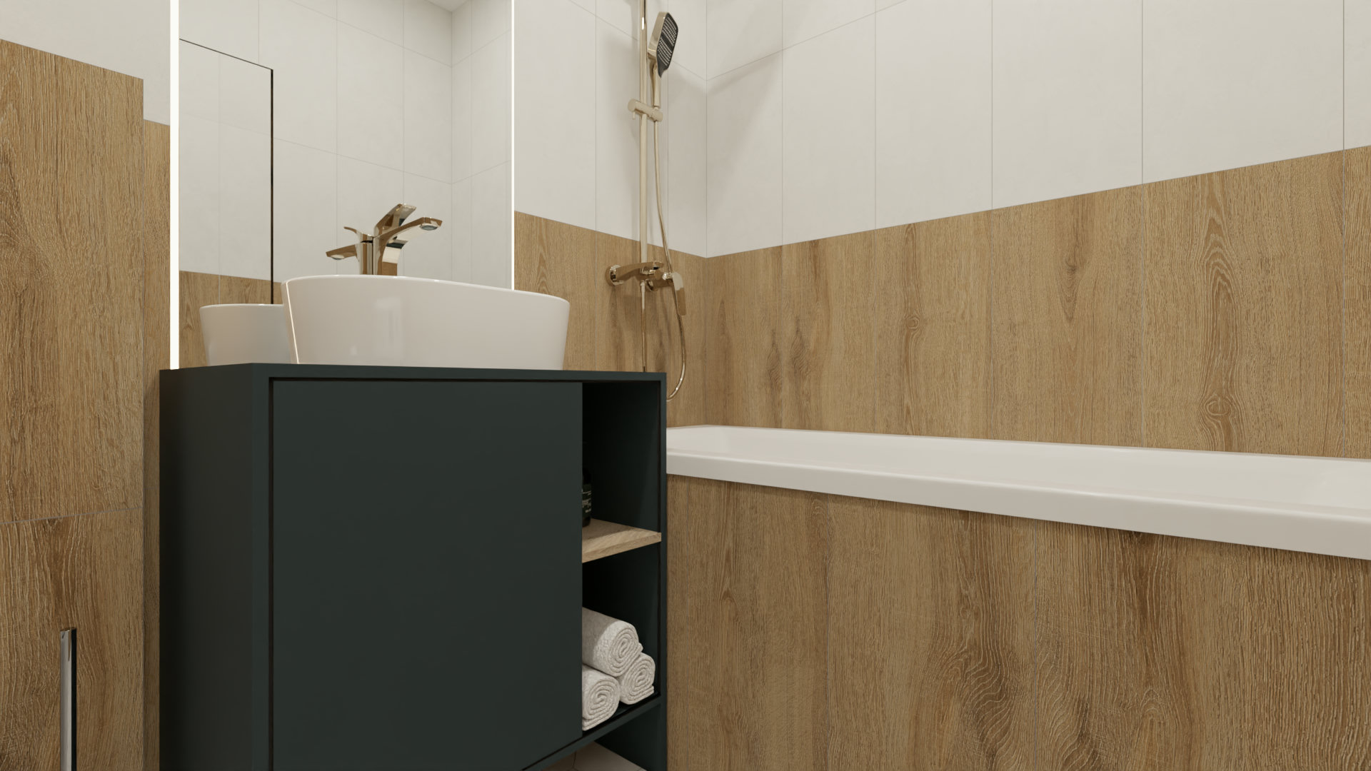 Ванная комната в стиле минимализм с коричневыми акцентами 5