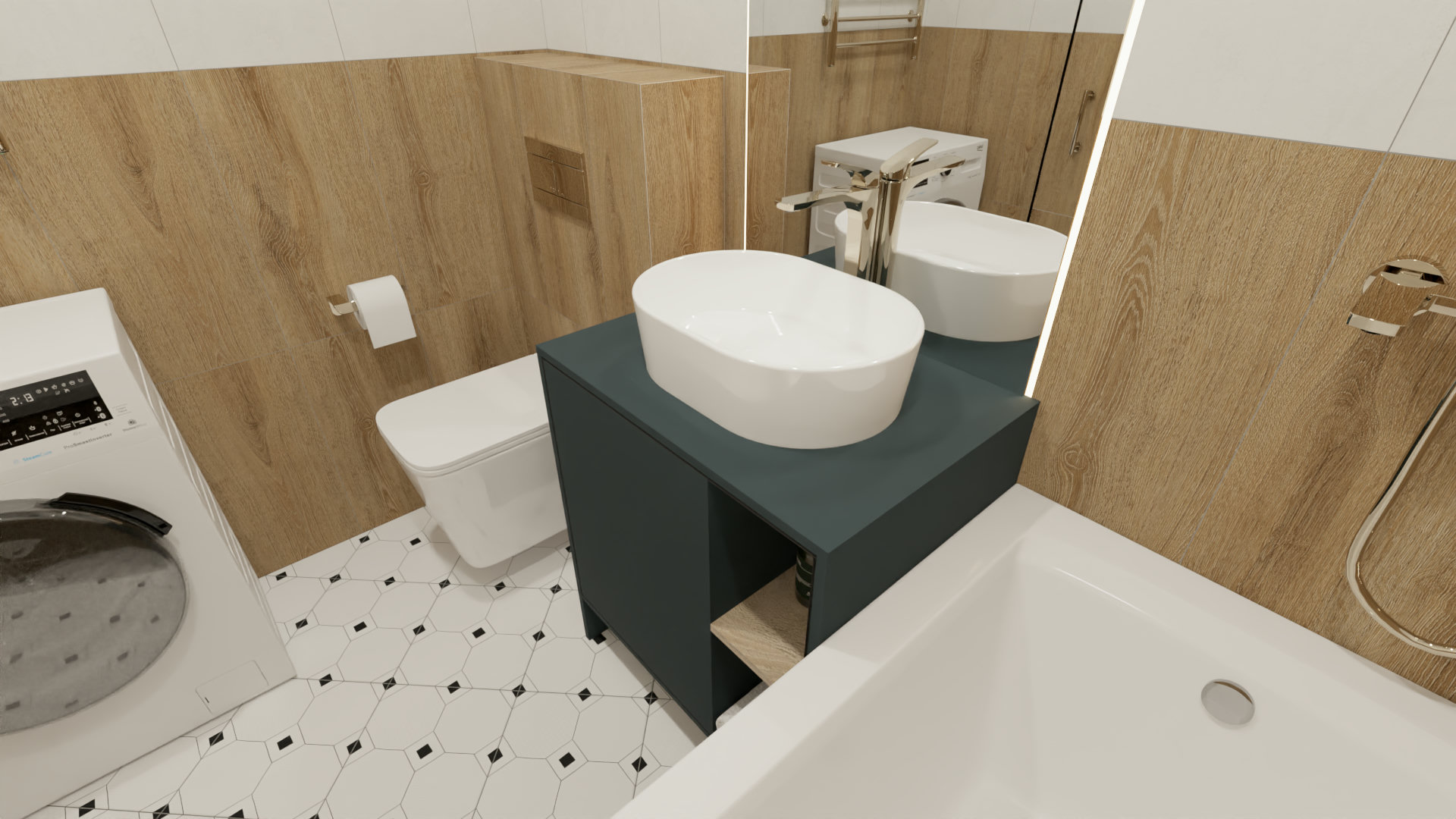 Ванная комната в стиле минимализм с коричневыми акцентами 6