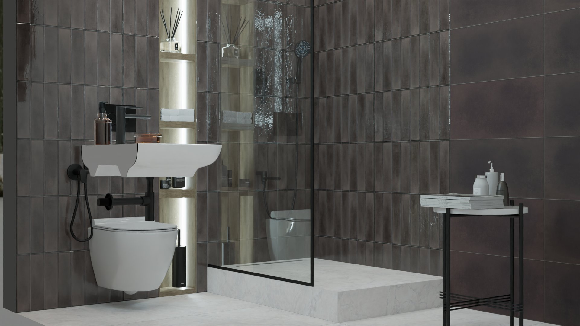 Эффектное зонирование санузла с помощью разноцветной плитки 3