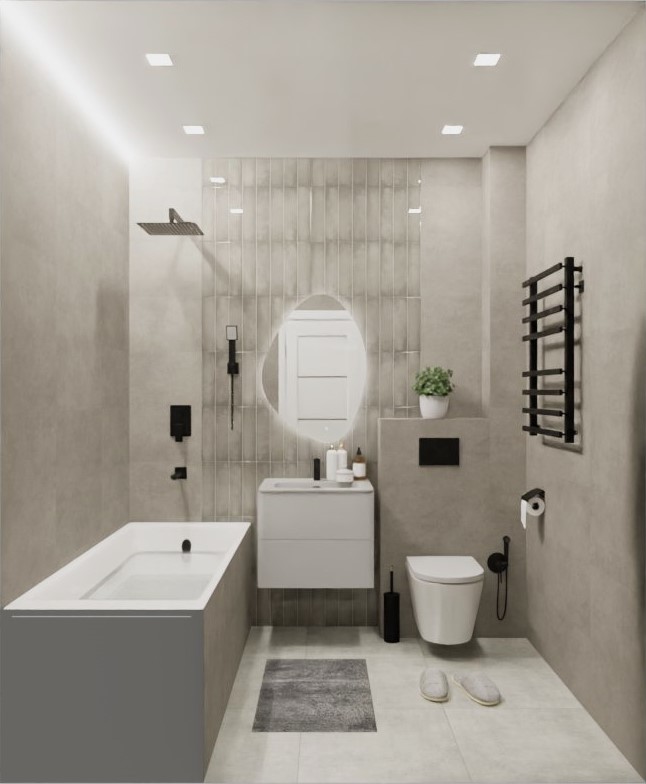  Небольшая ванная комната классического стиля в серых тонах