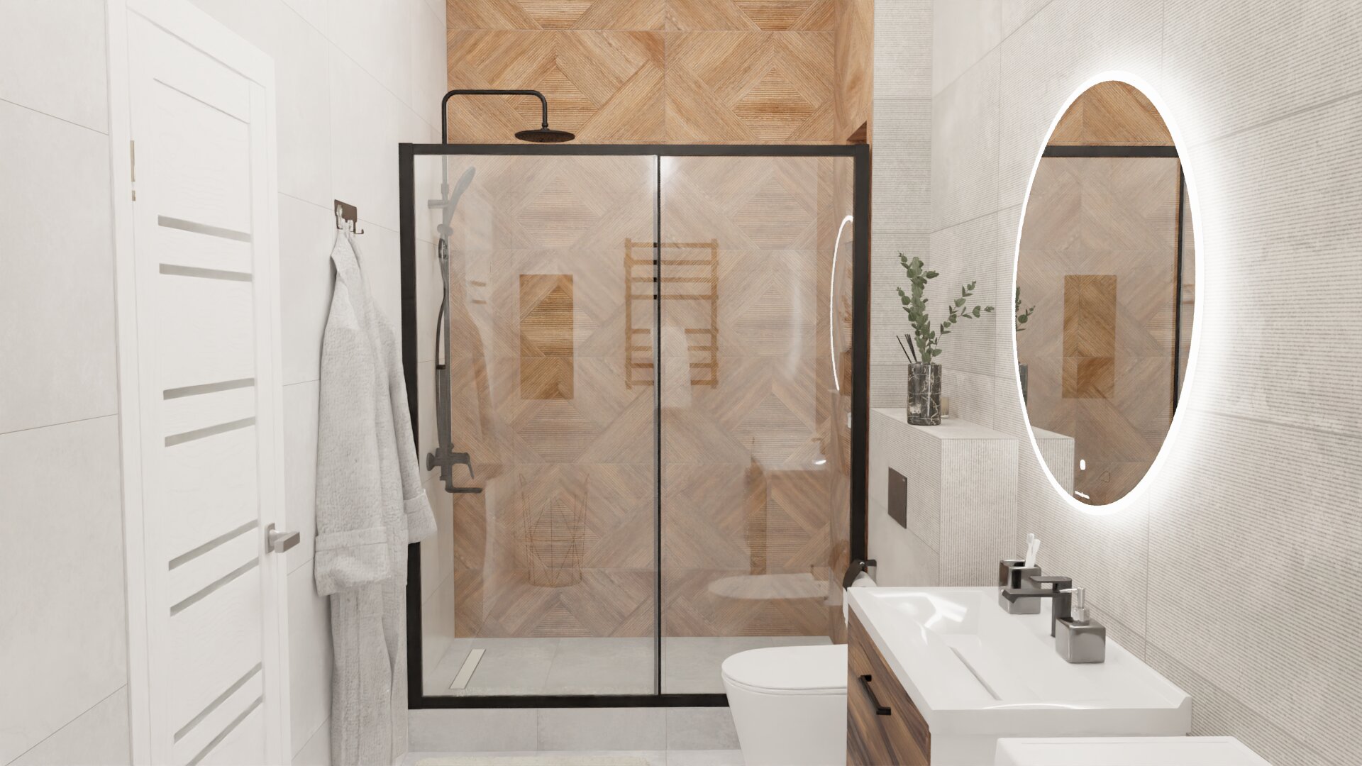 Теплая палитра в ванной комнате с натуральными акцентами 4