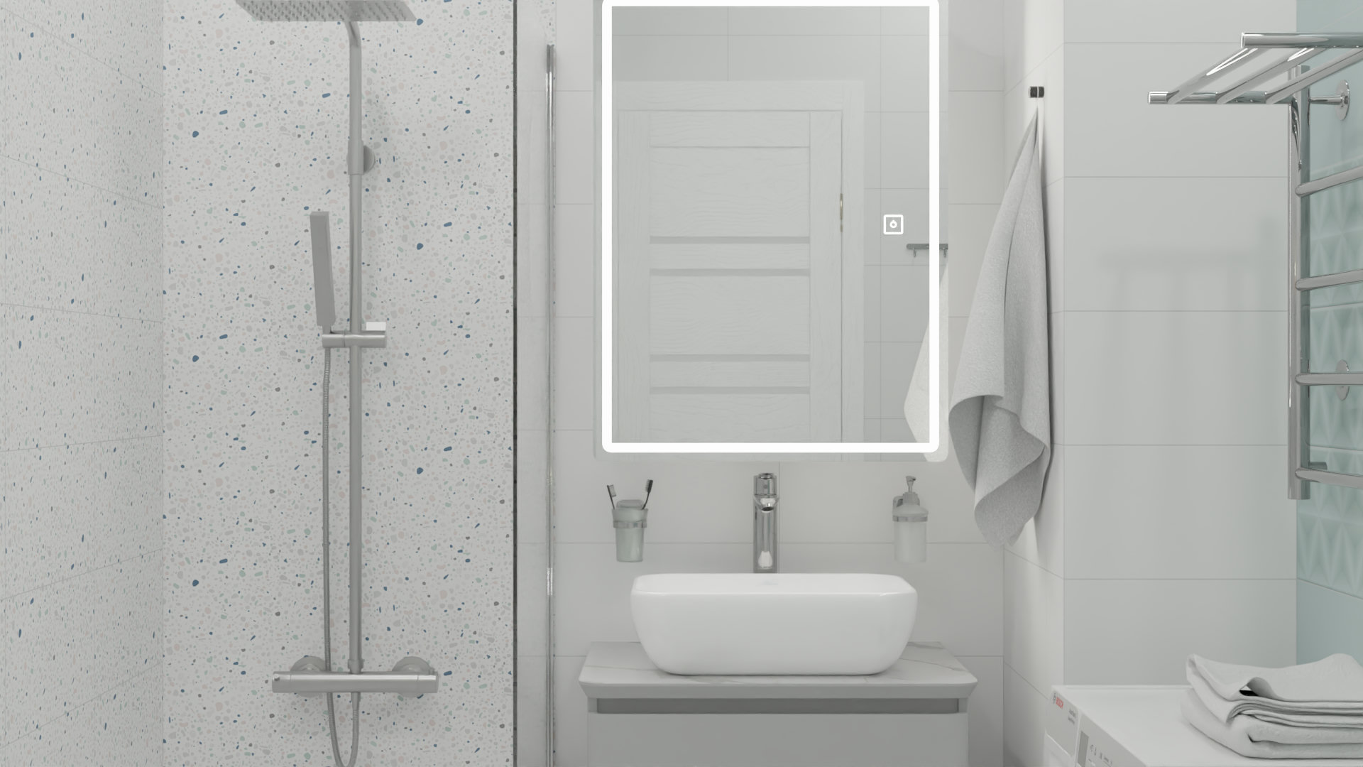 Миниатюрна и элегантная ванная в белом цвете 1