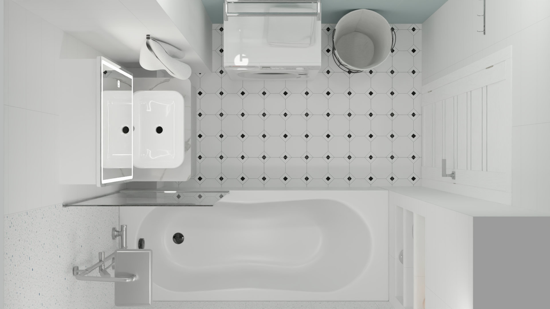 Миниатюрна и элегантная ванная в белом цвете 2