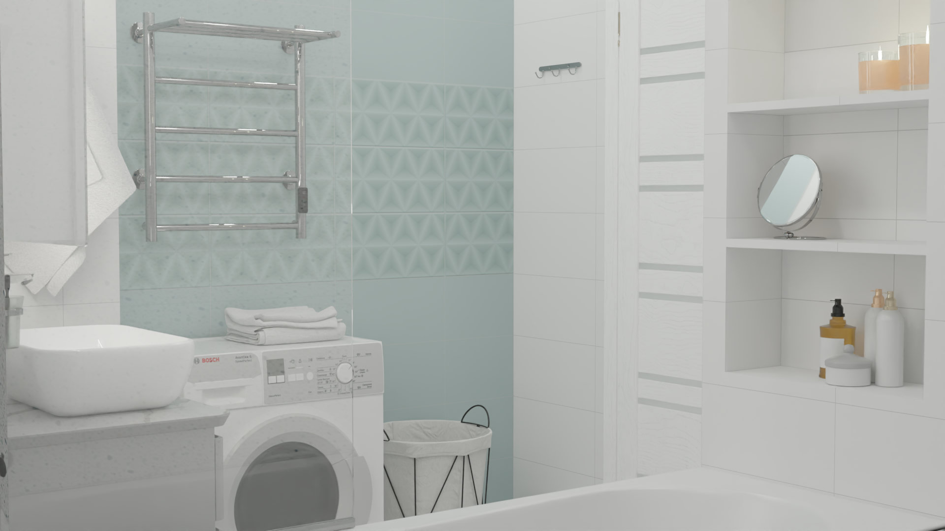 Миниатюрна и элегантная ванная в белом цвете 3