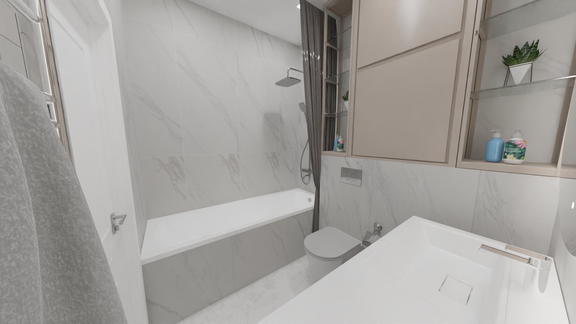 Ванная комната в белом мраморе 1 Ванная комната в белом мраморе 1