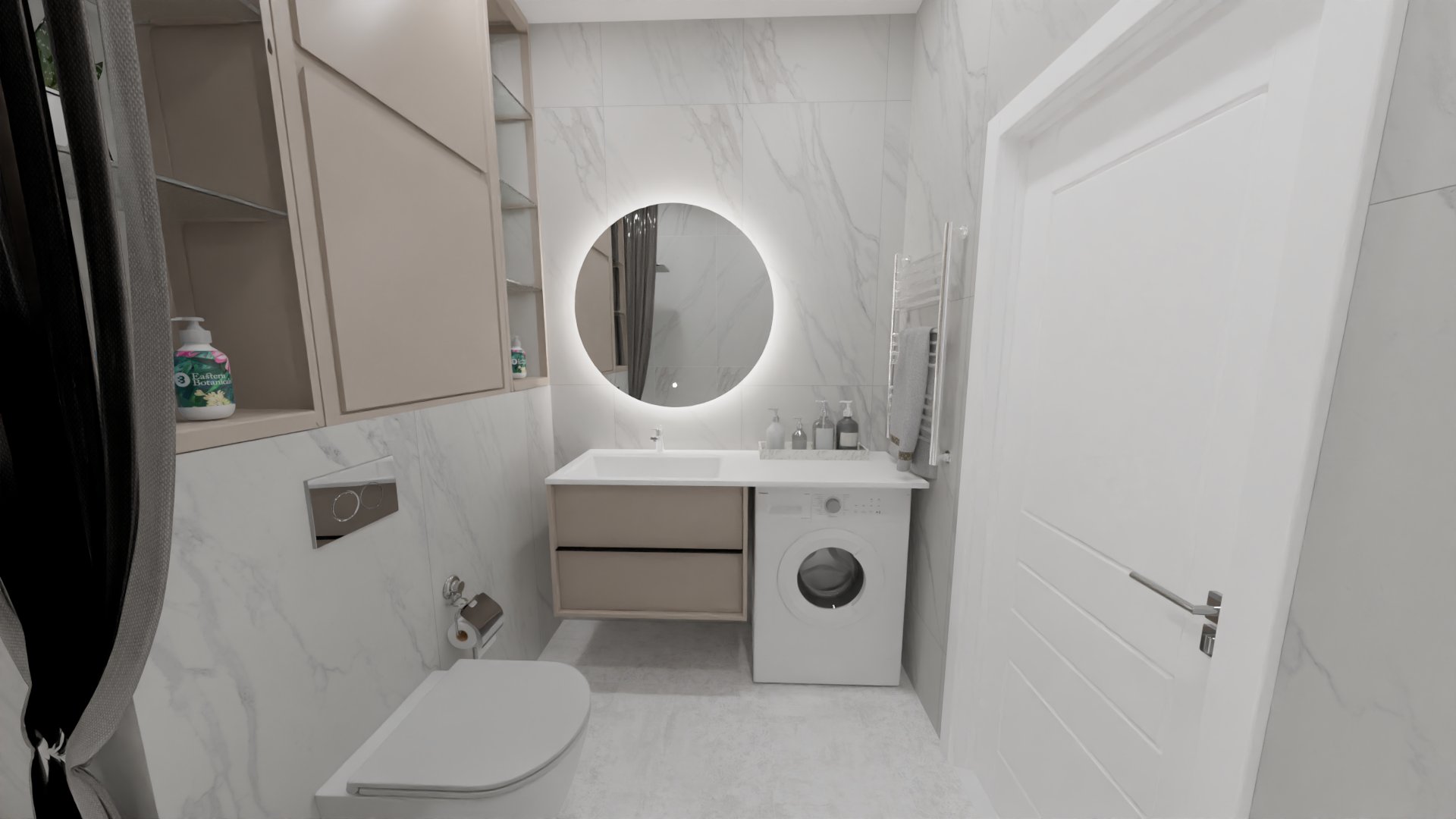 Ванная комната в белом мраморе Ванная комната в белом мраморе