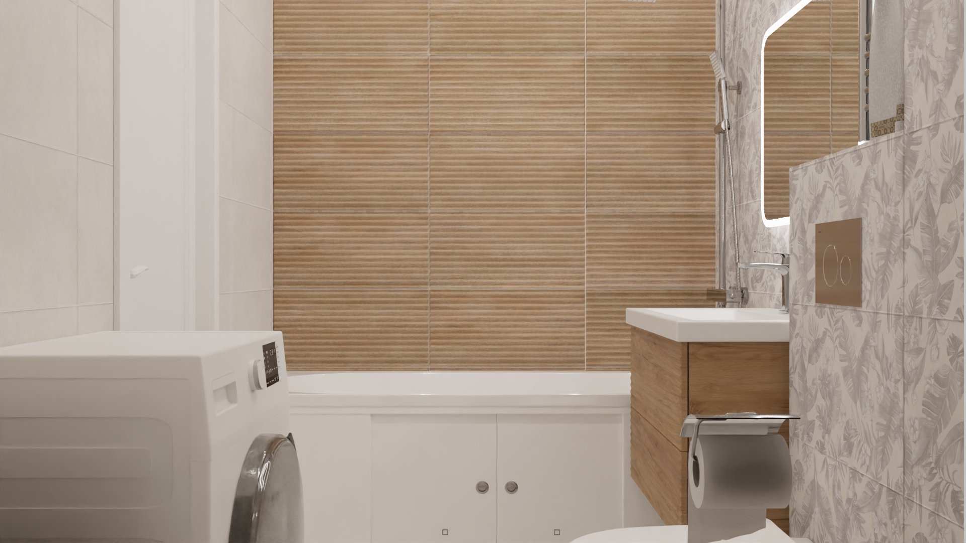 Уютная ванная в натуральных тонах 1