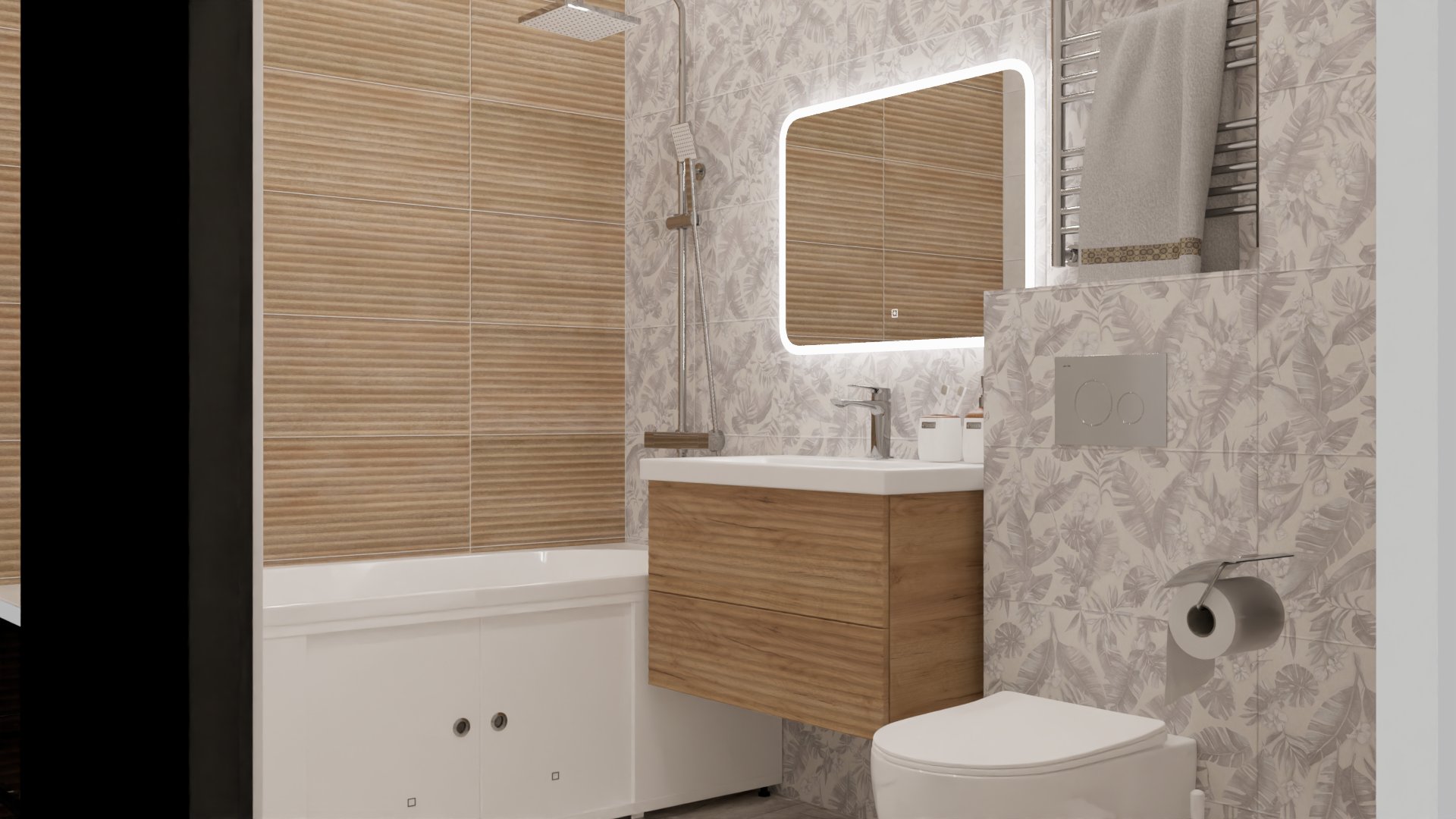 Уютная ванная в натуральных тонах 2