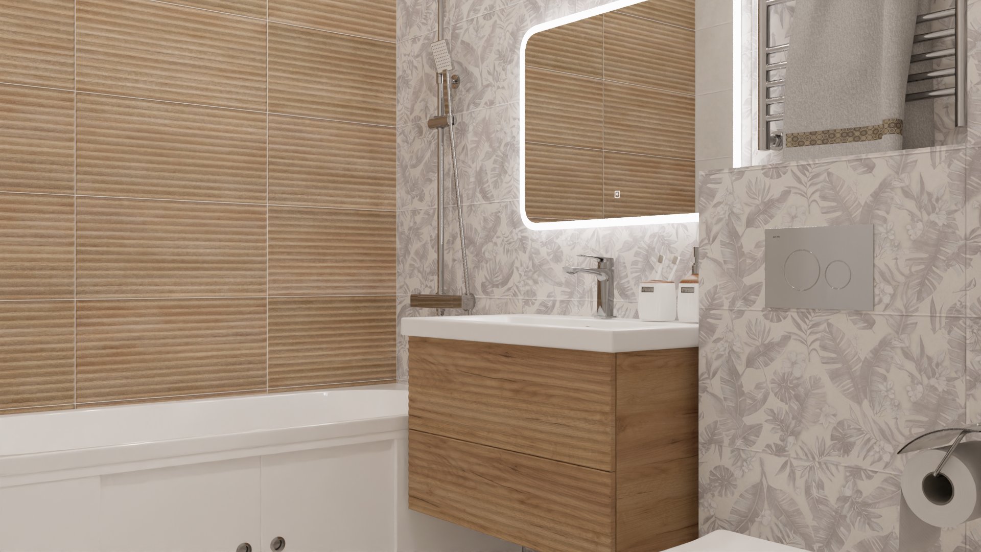 Уютная ванная в натуральных тонах Уютная ванная в натуральных тонах